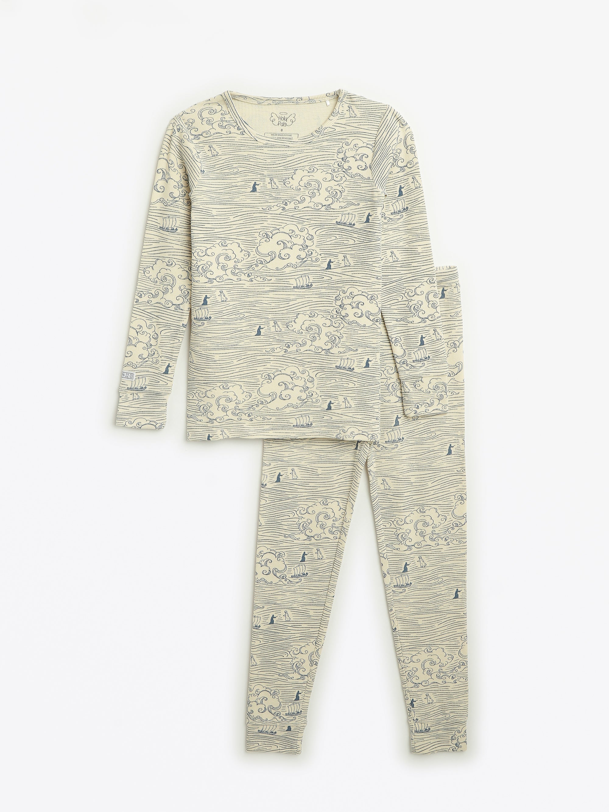Walking On Water Pj Long Sleeve Set Ribbed Cotton-bamboo Blend