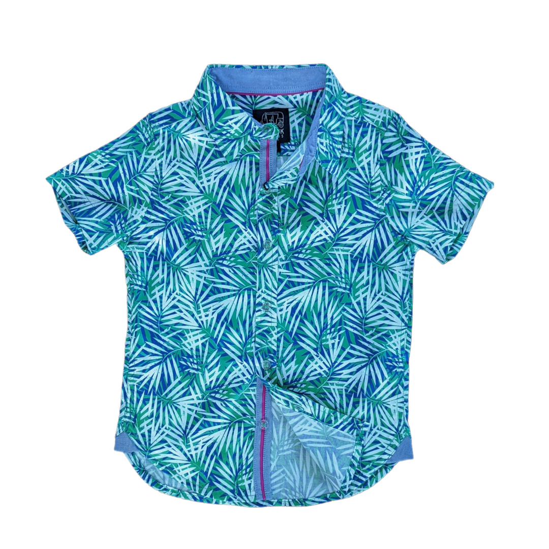 Tropical Palms Blue-green Shirt In Short Sleeves