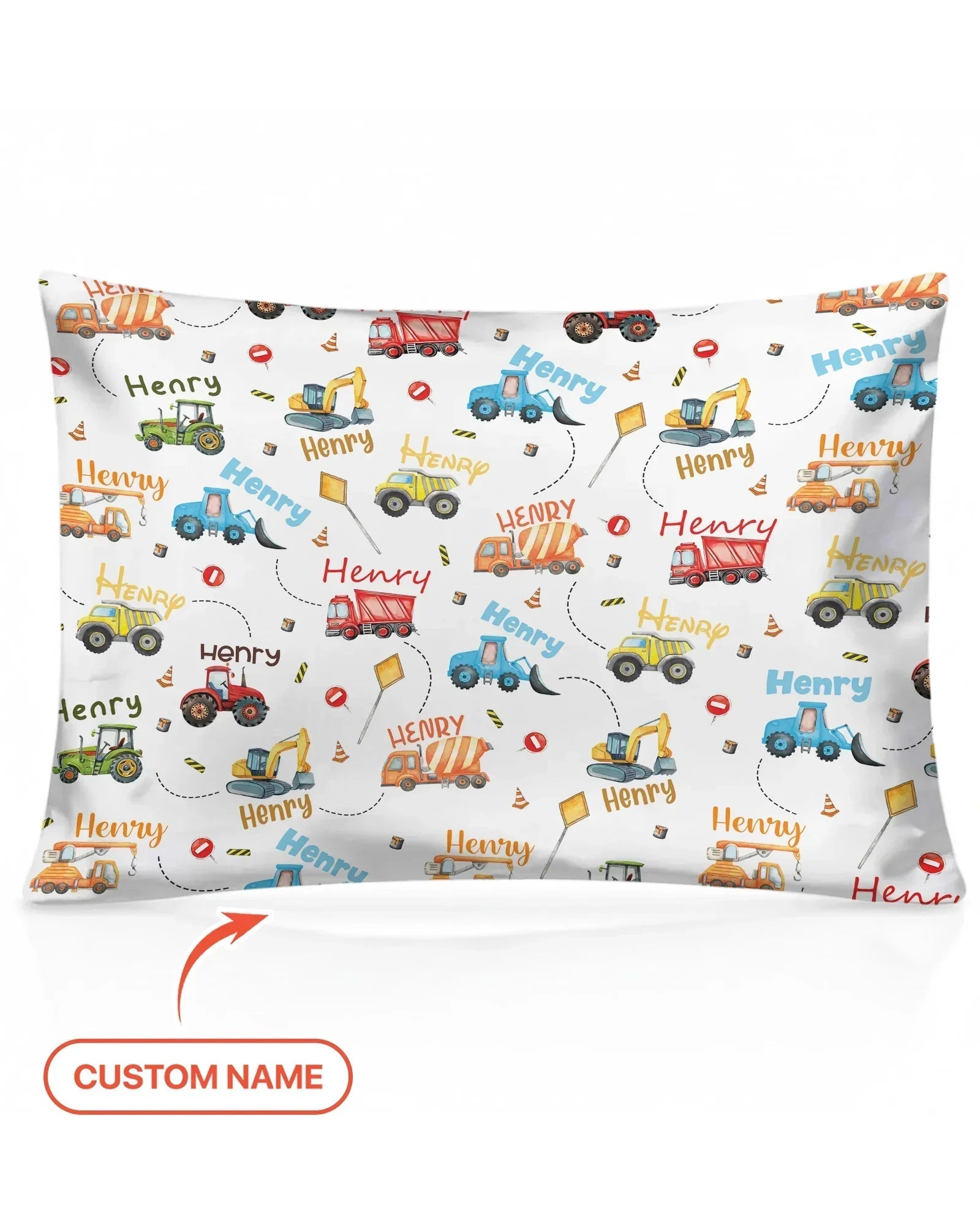 Construction Vehicles Custom Name Bamboo Pillow Case
