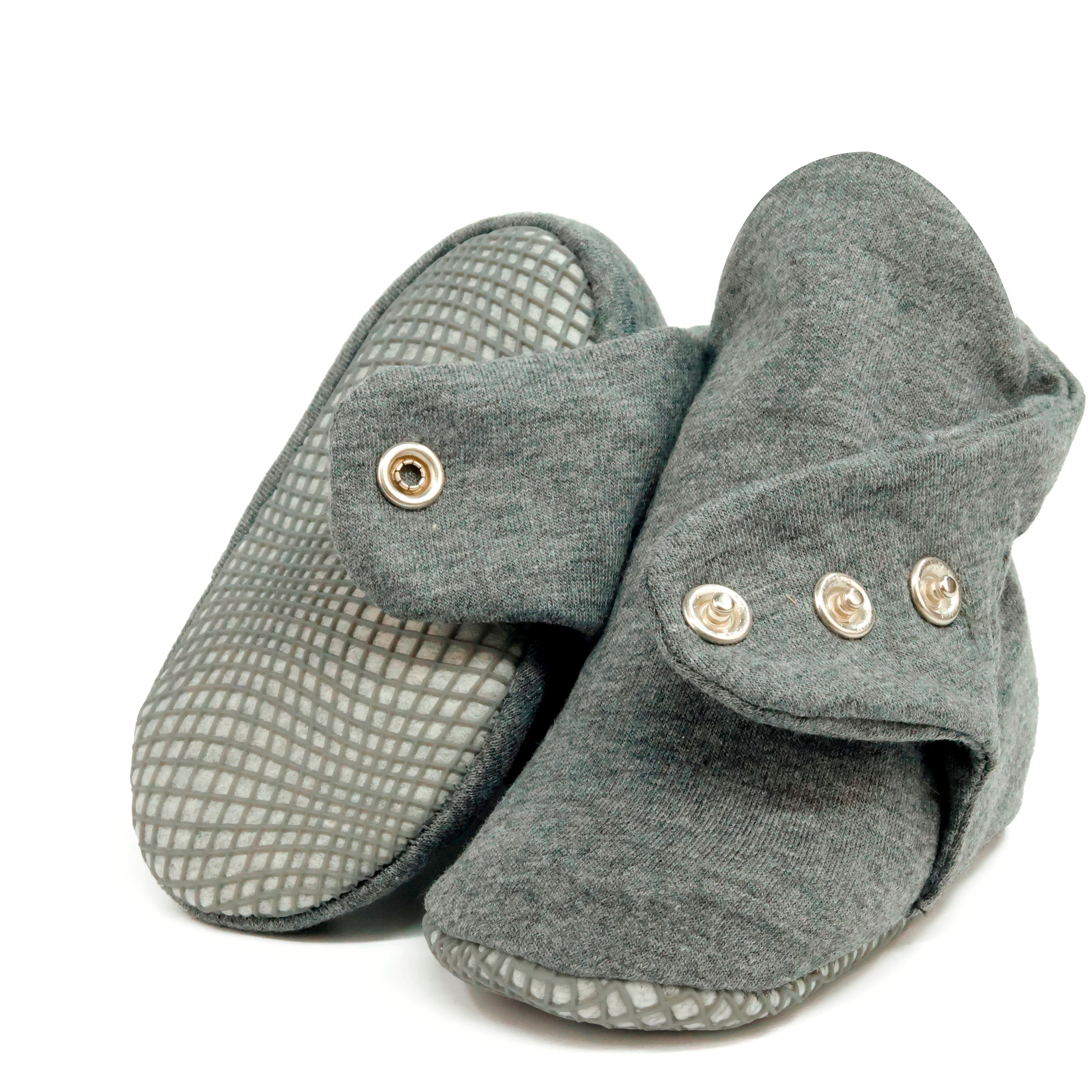Organic Cotton Baby Booties, Non-slip Sole, Cotton Newborn Booties Home Nursery Shoes, Dark Gray