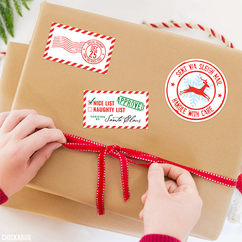 Santa's Sleigh Mail Gift Stickers - Pack Of 24