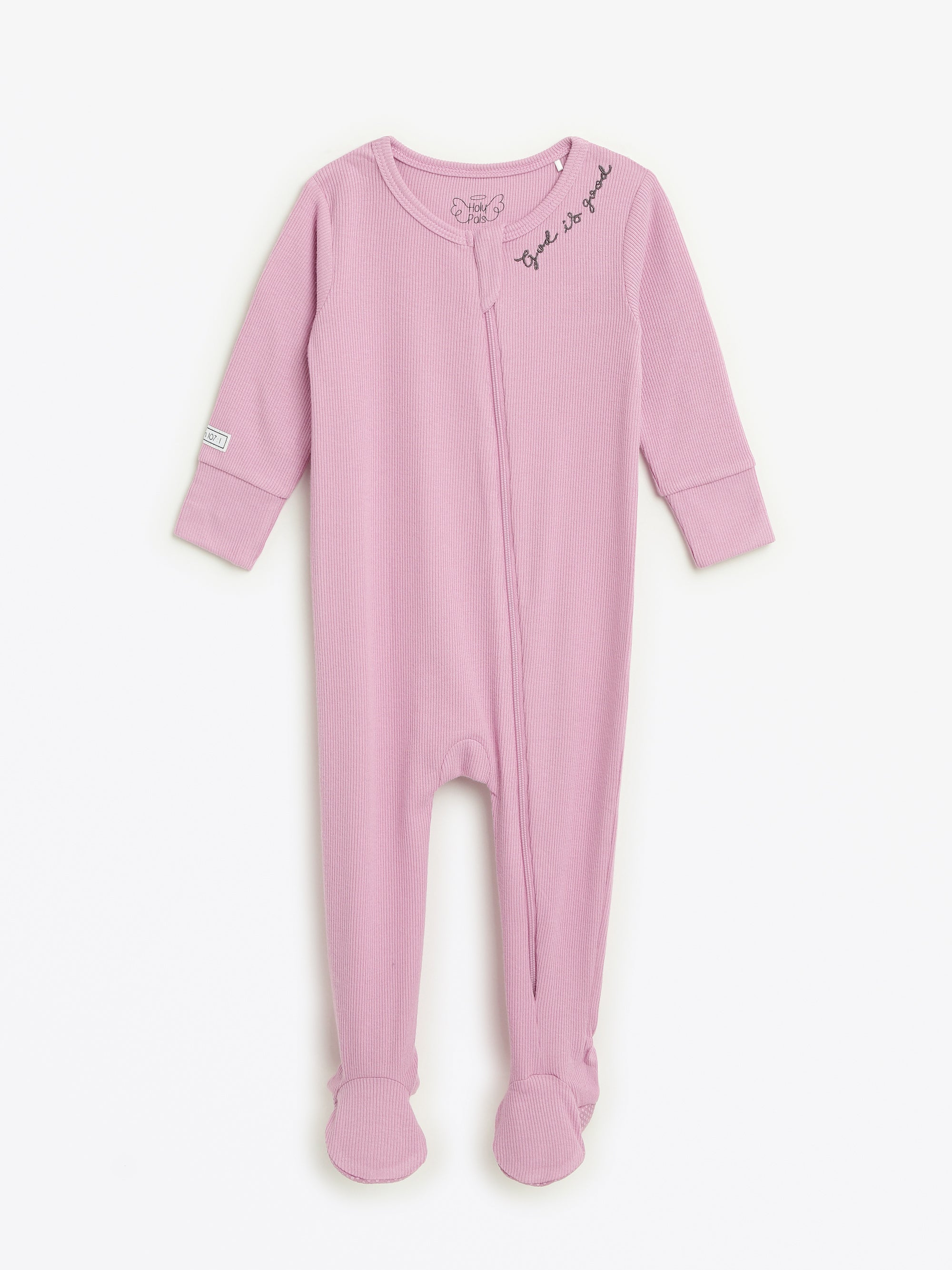 Solid Mauve Pj Footed Onesie Ribbed Cotton-bamboo Blend