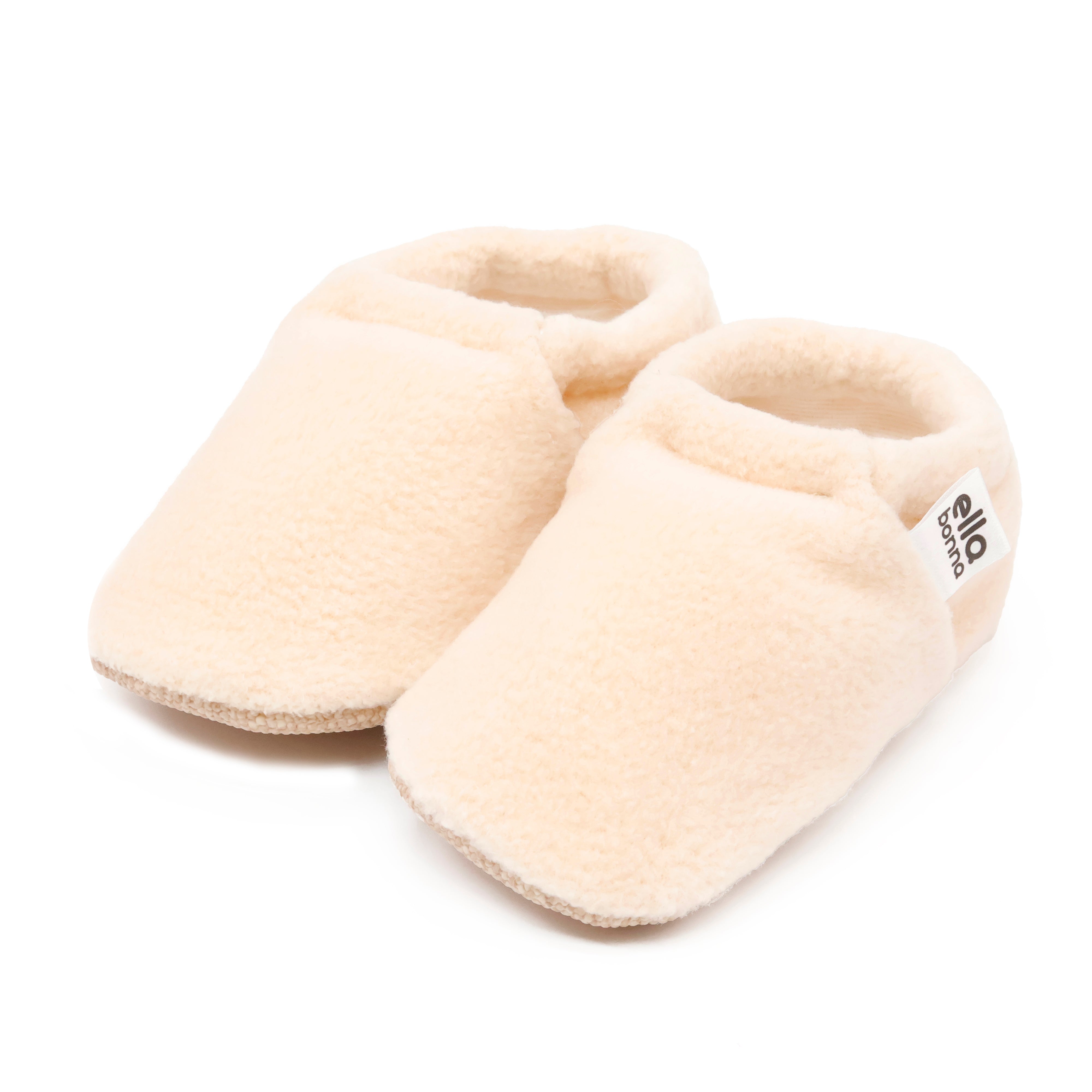 Fleece Baby House Booties, Non-slip Sole, Organic Cotton Lining, Beige
