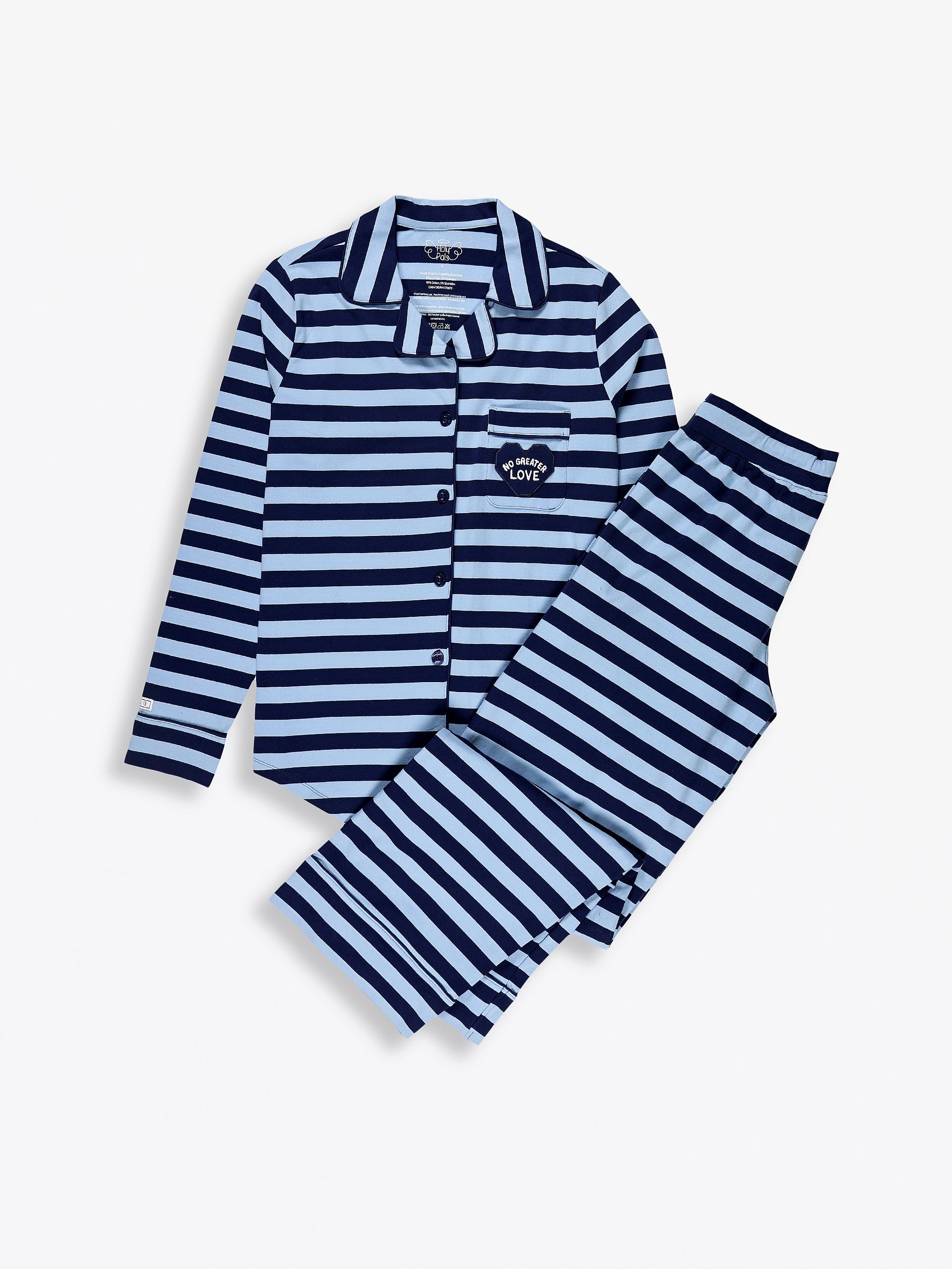 No Greater Love Blue Womens Pj Notch Collar Set Cotton