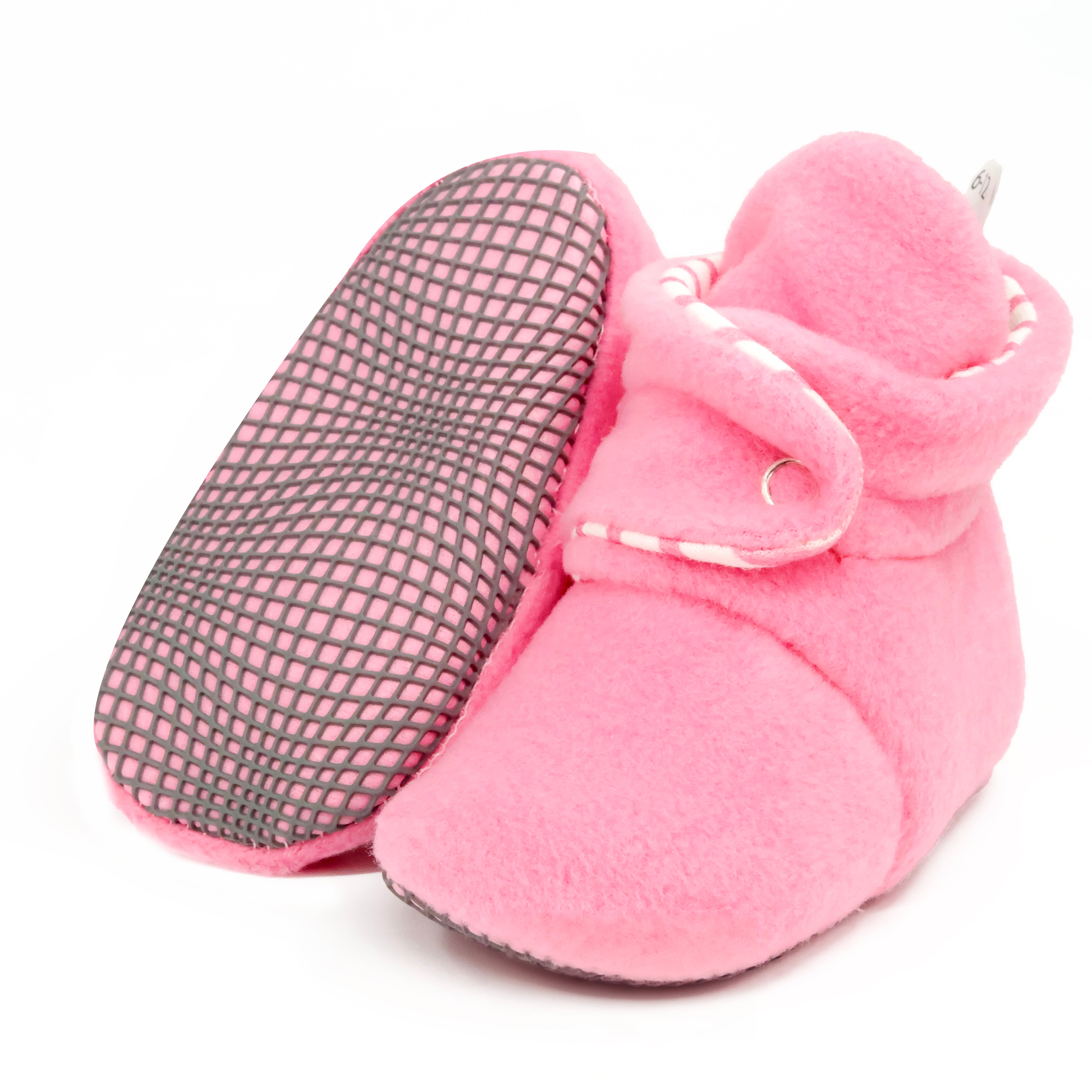 Anti-slip Sole, Fleece Baby Booties, Newborn Home Booties, Sweat Proof Organic Cotton Lining, Pink