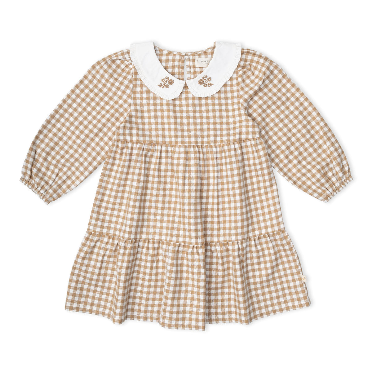 Organic Collar Tiered Dress - Oat Gingham