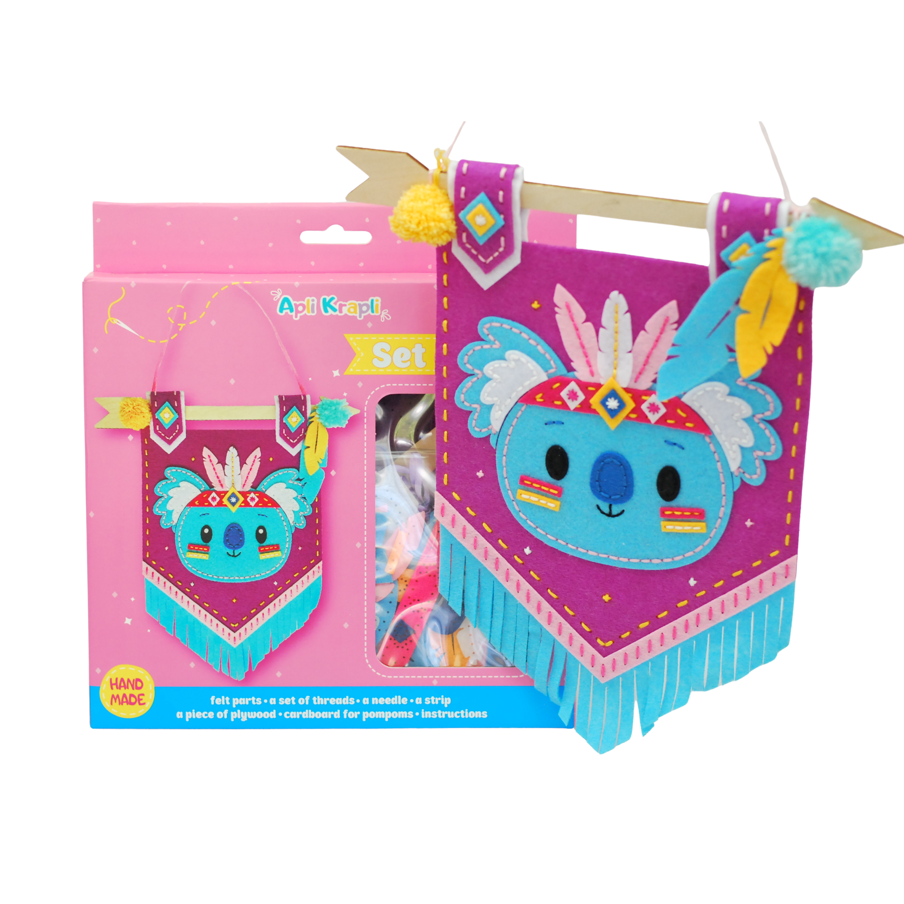 Apli Krapli - Apli Krapli Felt Wall Flag Sewing Kit Koala Precut Felt Thread & Safe Needle Ages 6+