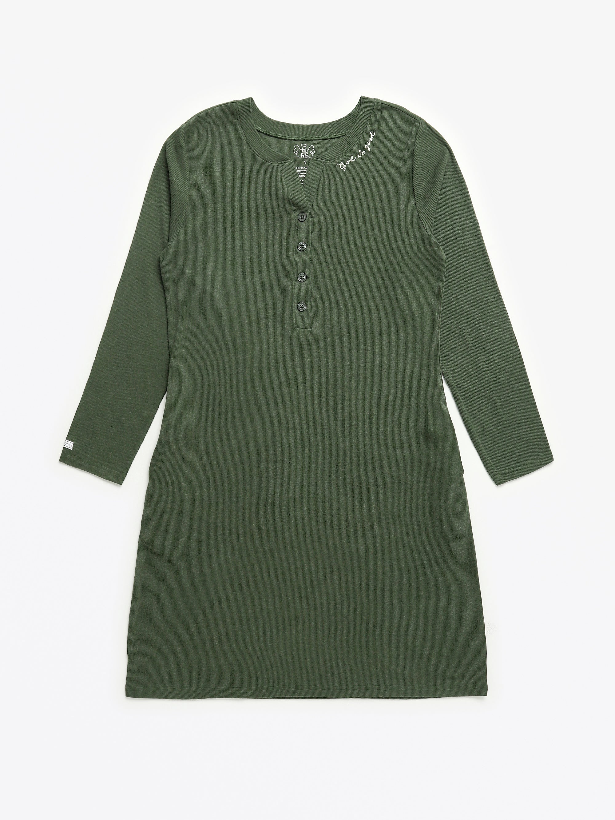 Solid Olive Womens Nightgown Pj Ribbed Cotton-bamboo Blend