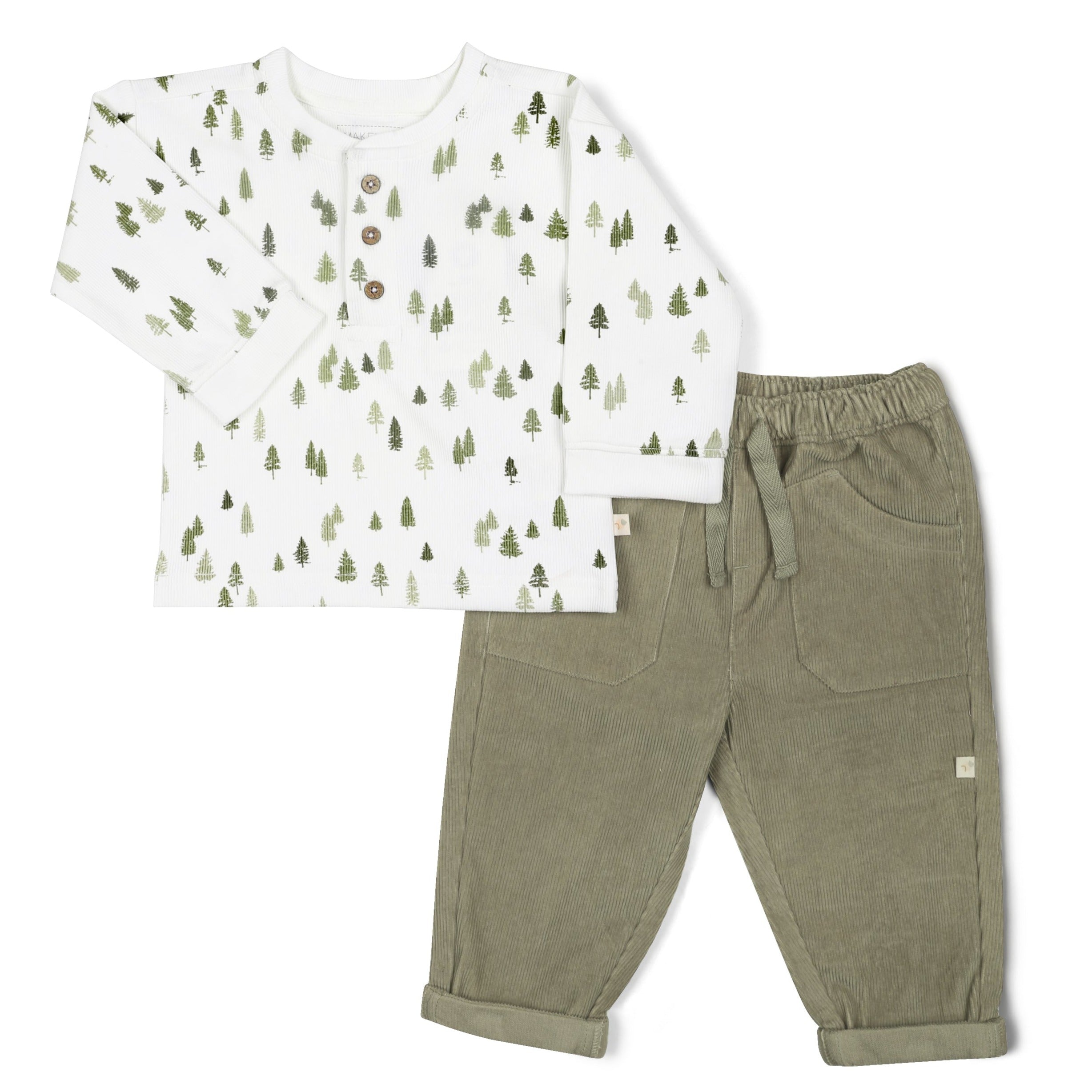 Organic Tee And Corduroy Pant Set - Olive