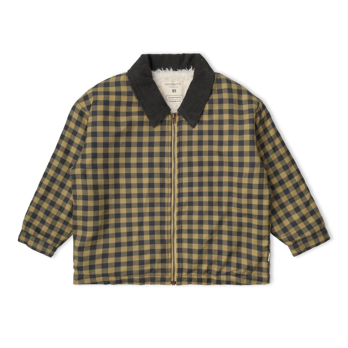Organic Corduroy Collar Twill Jacket - Olive Gingham