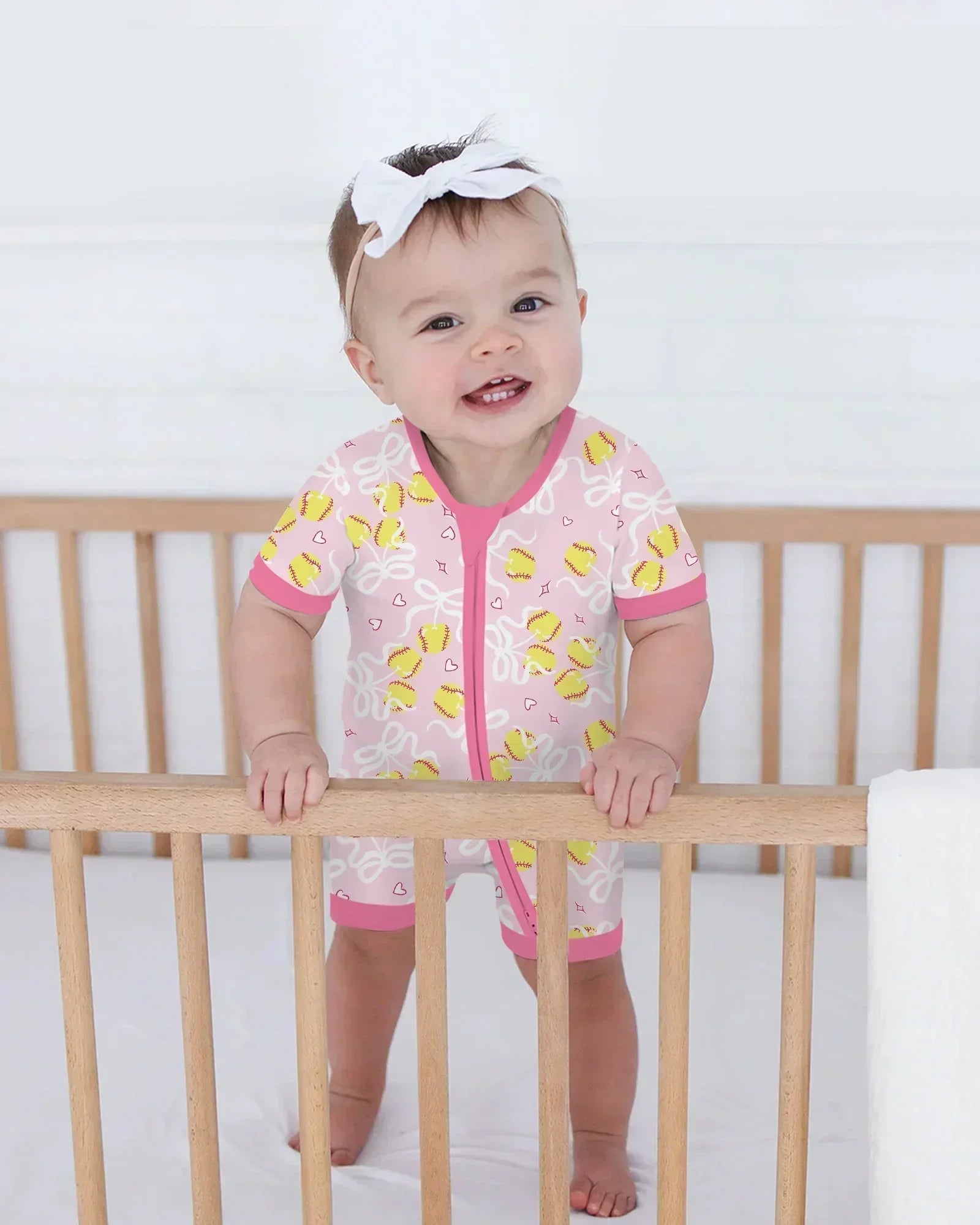 Softball Cherry Mom And Girl Matching Bamboo Shorty Zippy