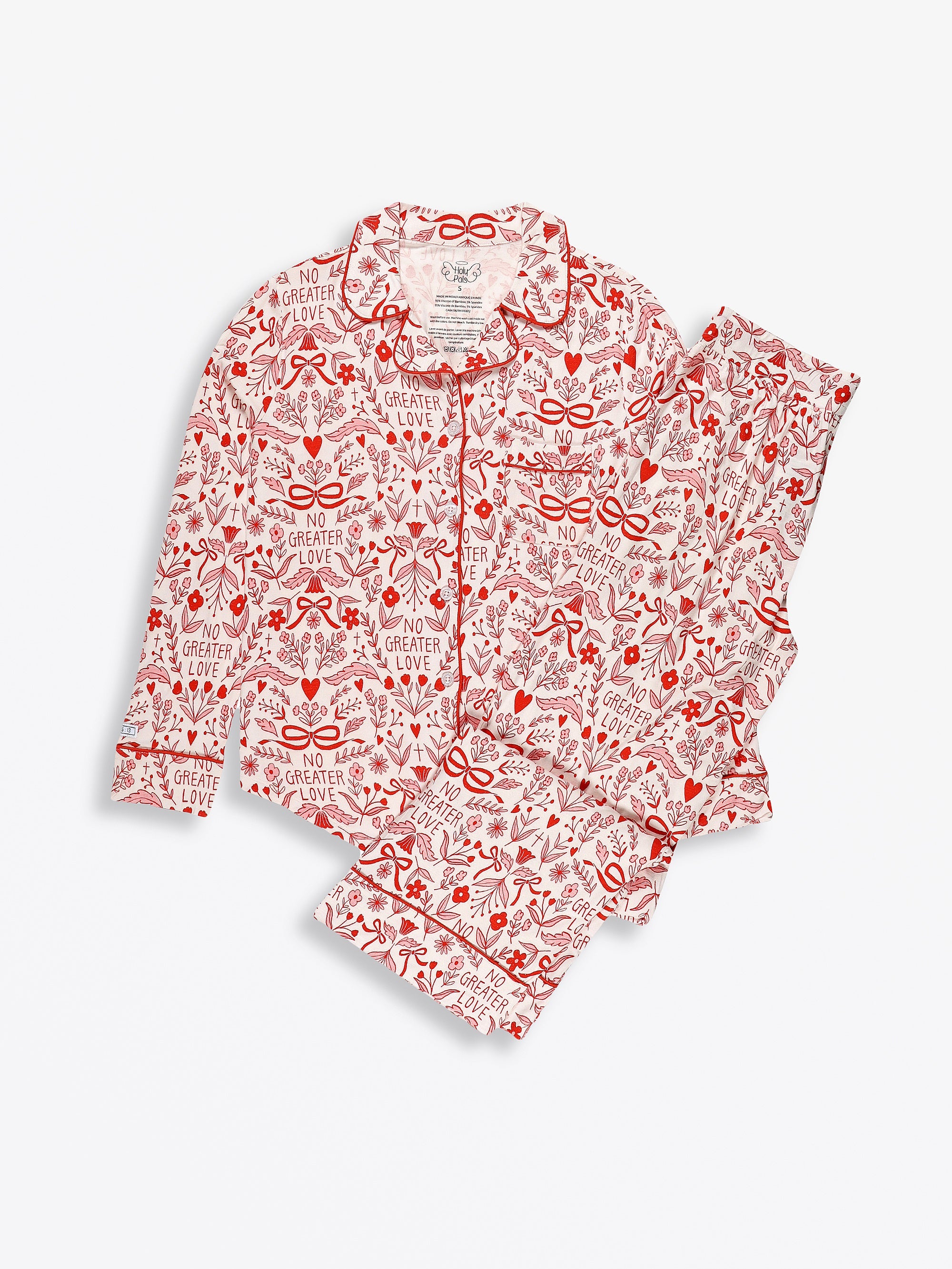 No Greater Love Pink Women's Pj Notch Collar Set Bamboo