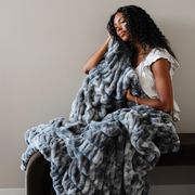 Double Ruched Faux Fur Throw Blankets