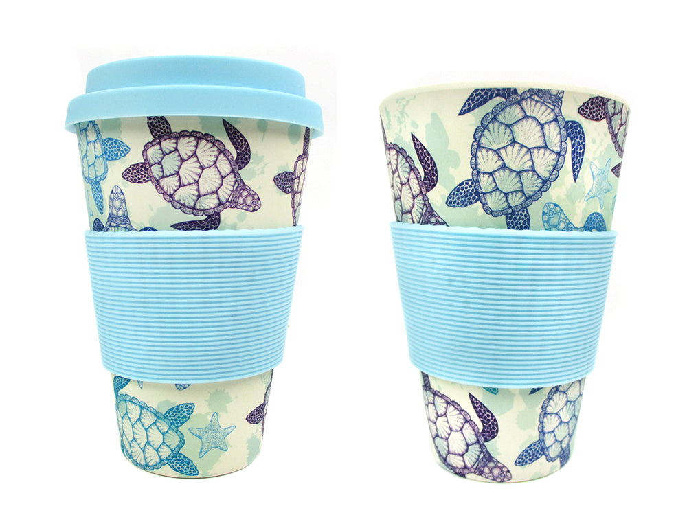 Eco-friendly Reusable Plant Fiber Travel Mug With Sea Turtles Design