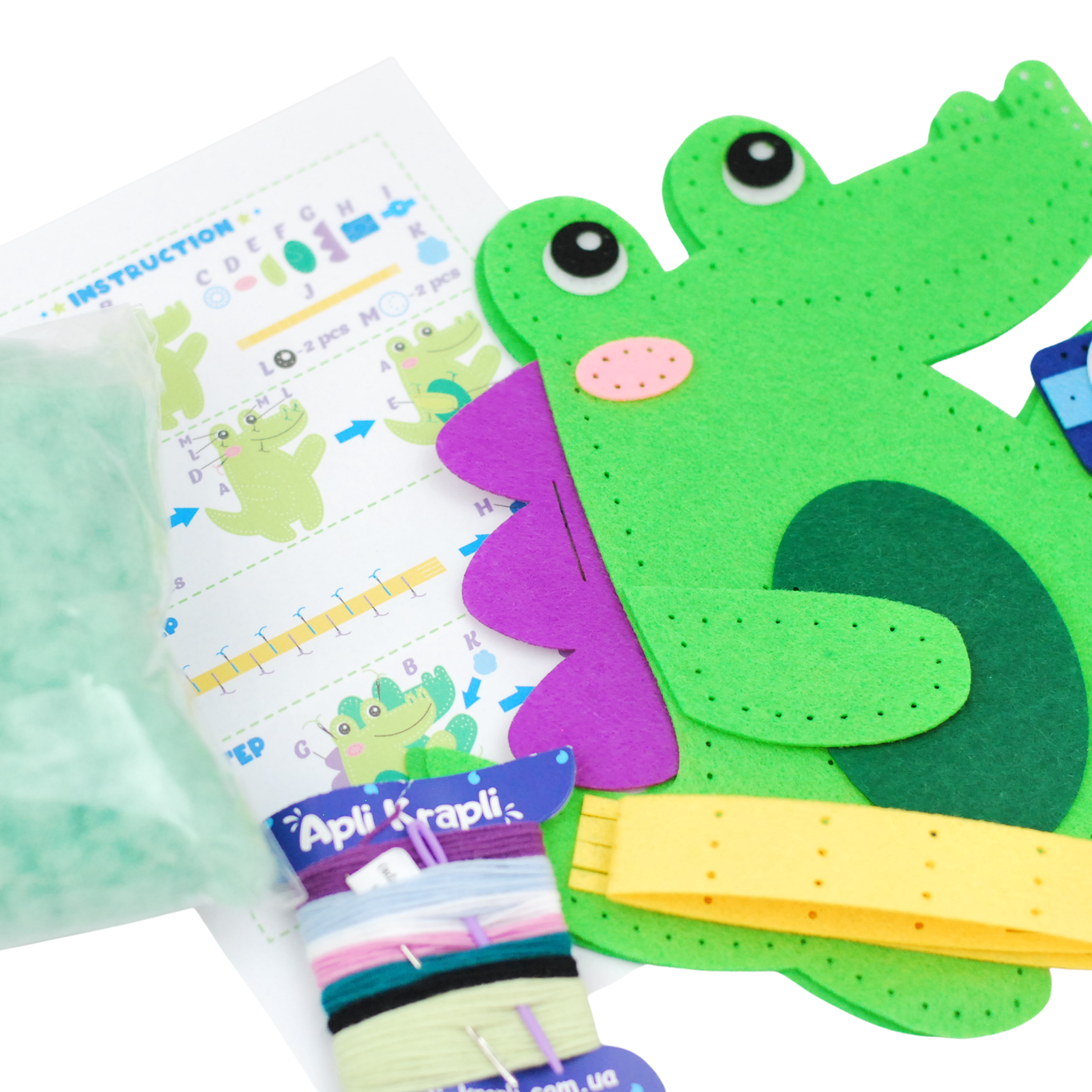 Apli Krapli - Apli Krapli Sewyourself Felt Toy Kit Crocodile Precut Felt Stuffing Thread & Safe Needle Ages 6+