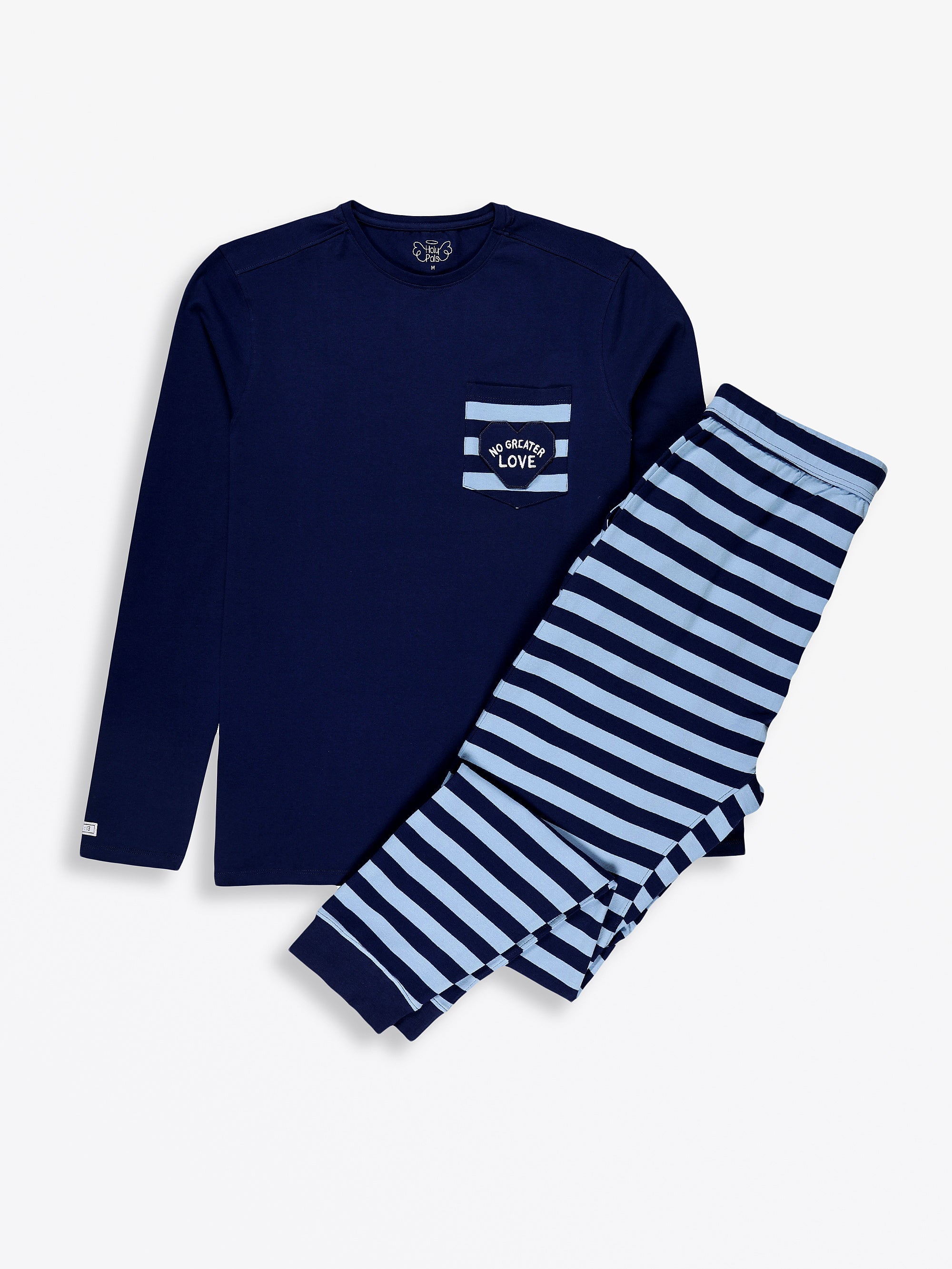 No Greater Love Blue Mens Pj Set Cotton