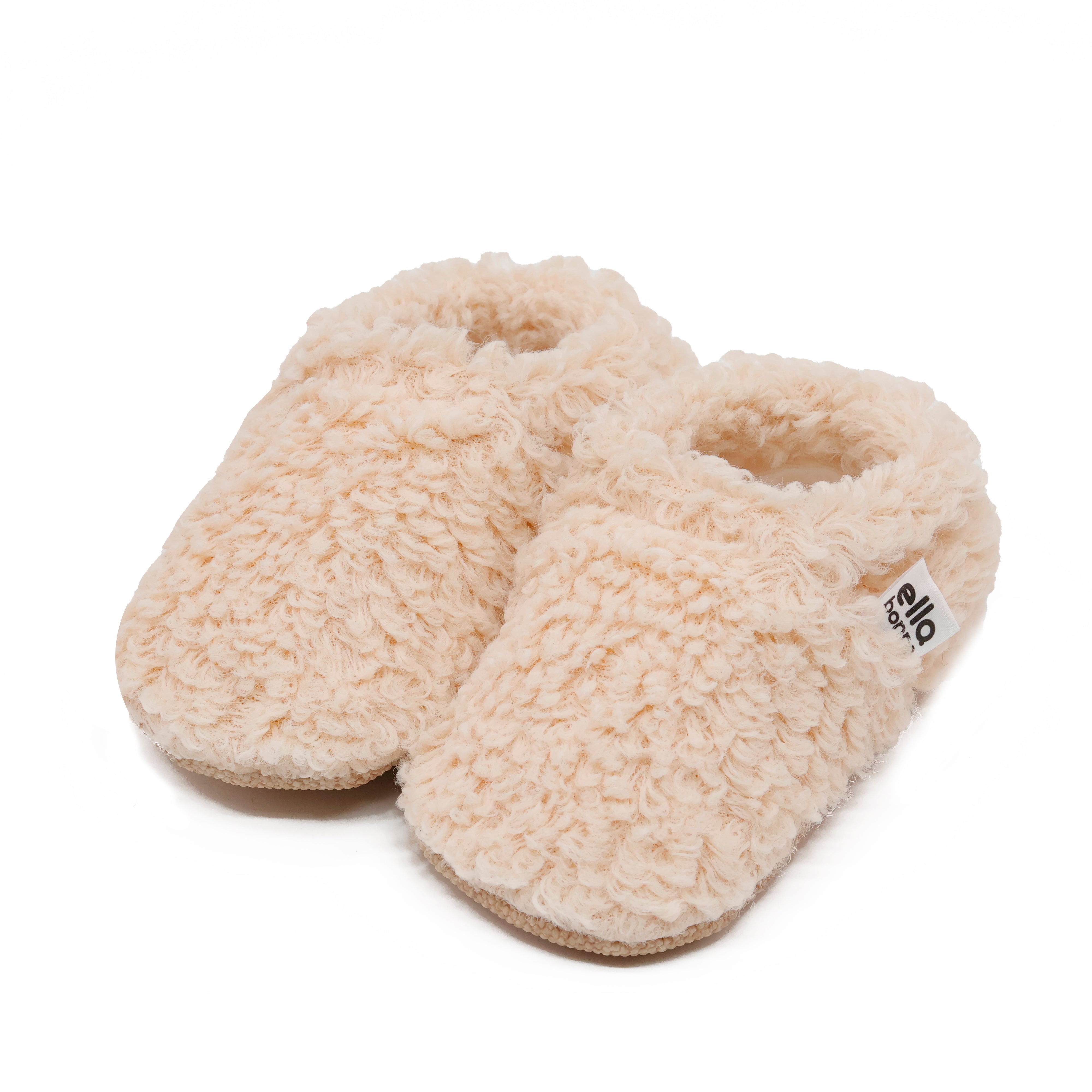 Teddy Baby Booties House Slippers, Non-slip Sole, Organic Cotton Lining, Home Nursery Shoes, Beige