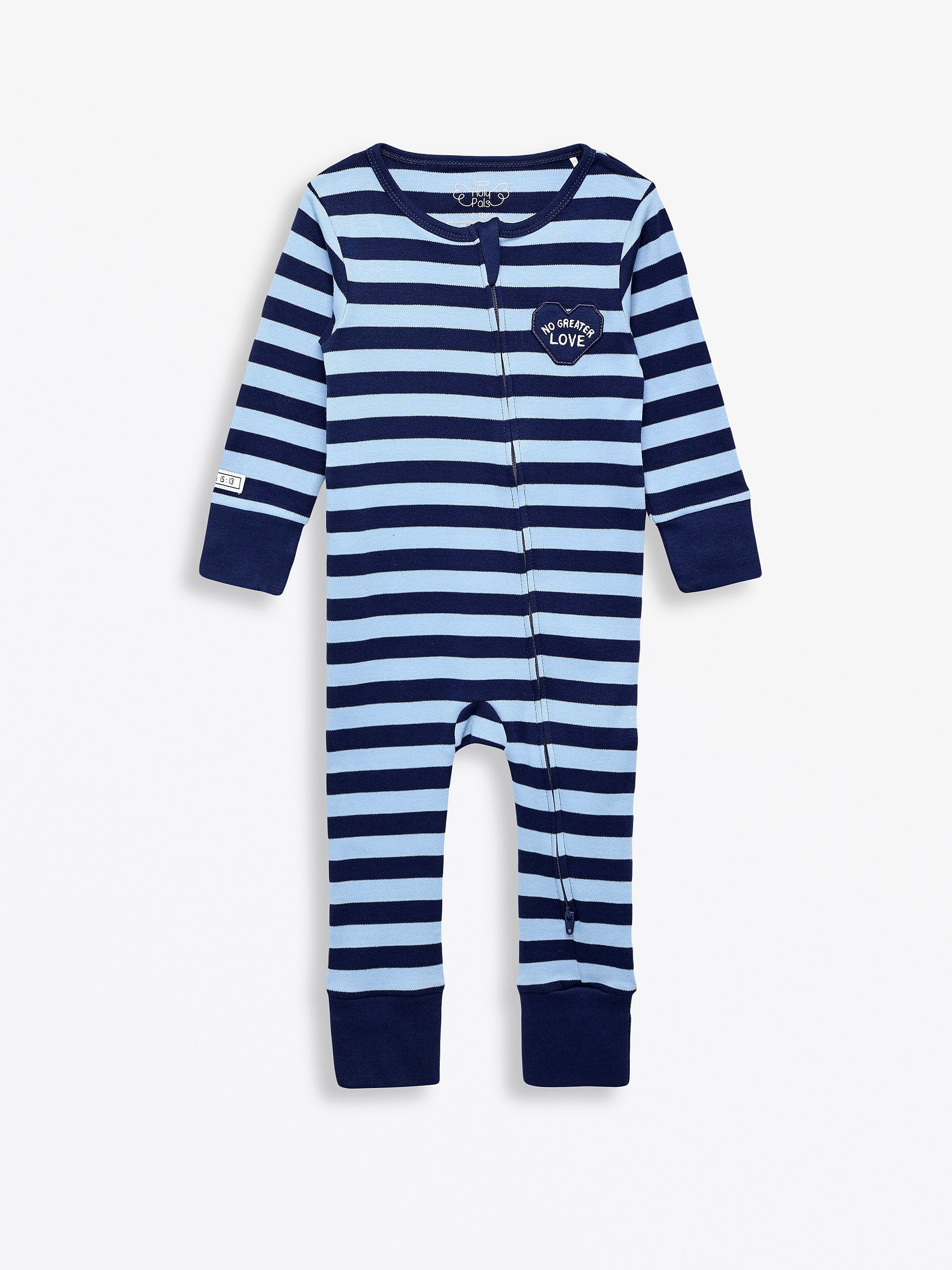 No Greater Love Blue Footless Onesie Cotton