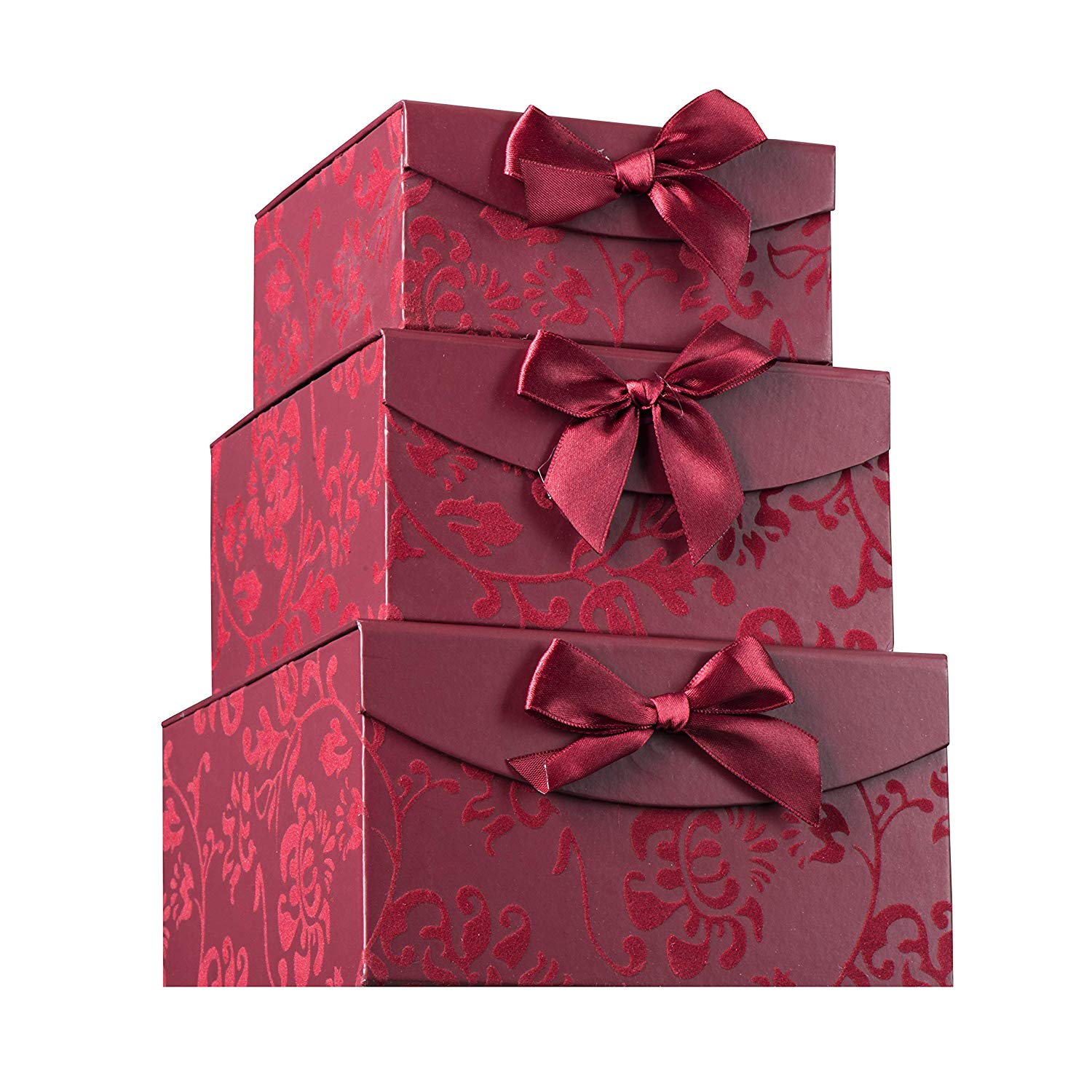 Burgundy Small Swirl Nesting Elegant Christmas Gift Boxes Set Of 6