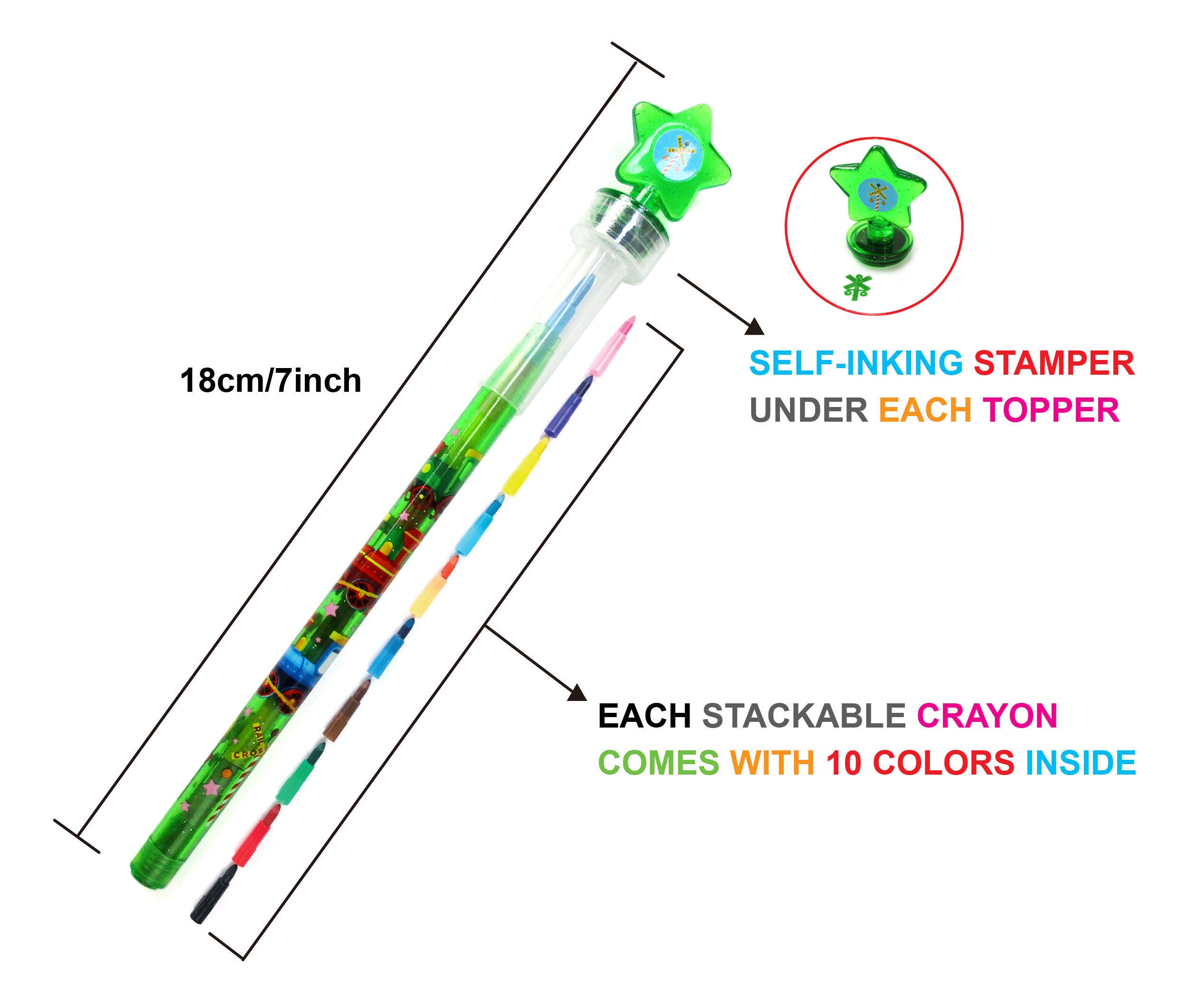 Train Stackable Crayon With Stamper Topper