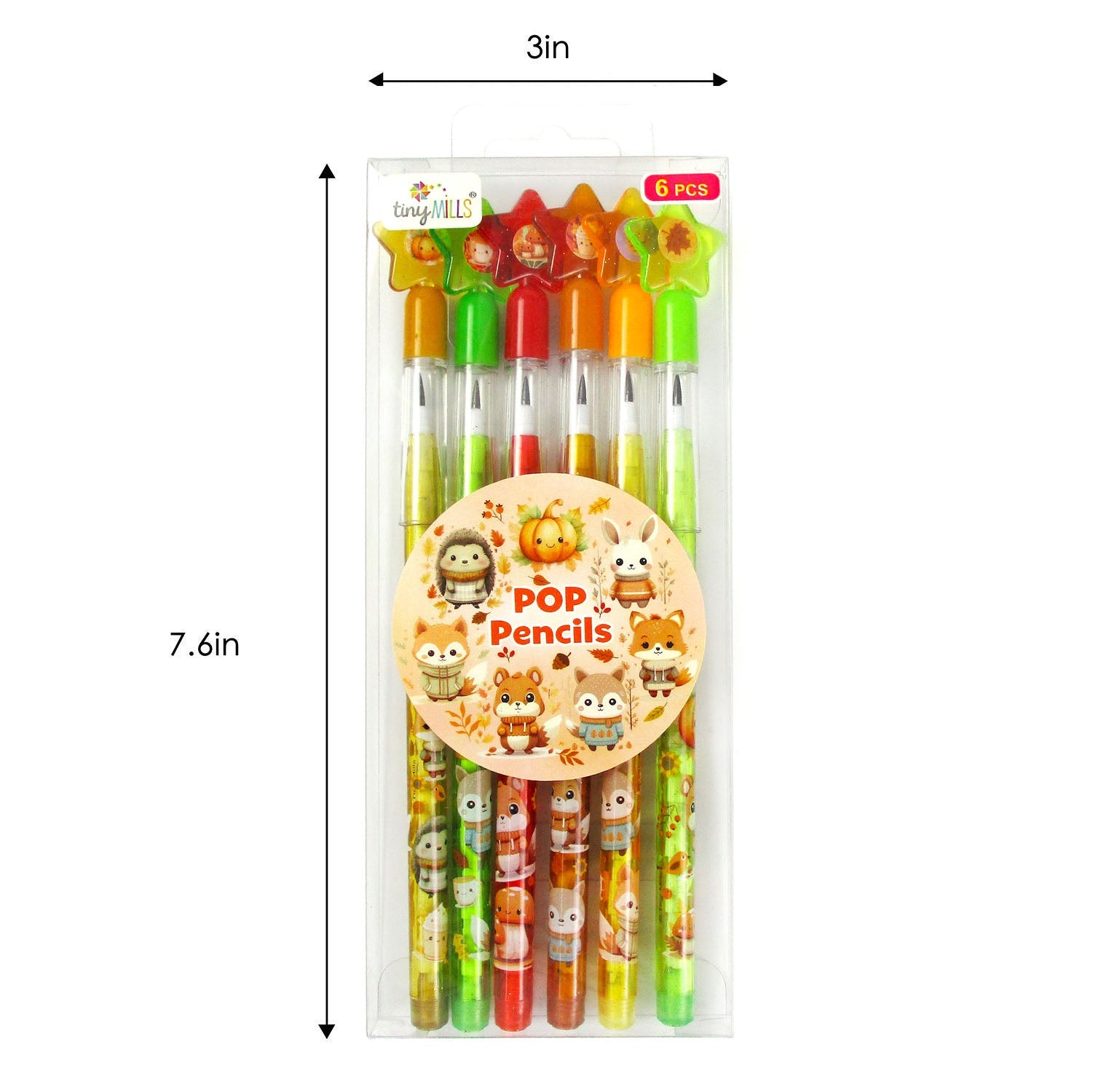 Cozy Autumn Animals Stackable Multi Point Pencils - Set Of 6
