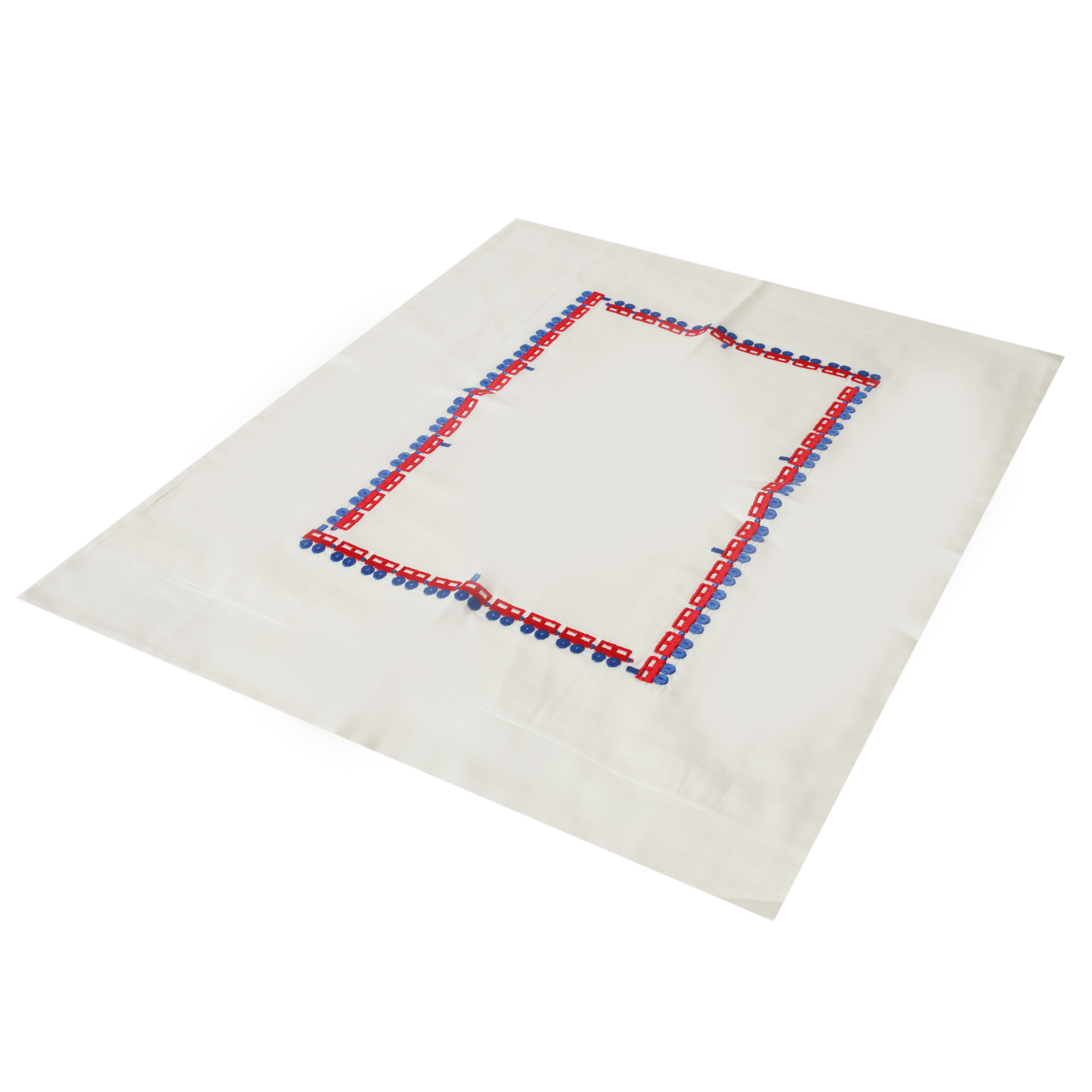 Embroidered Pillowcase - Blue & Red Trains