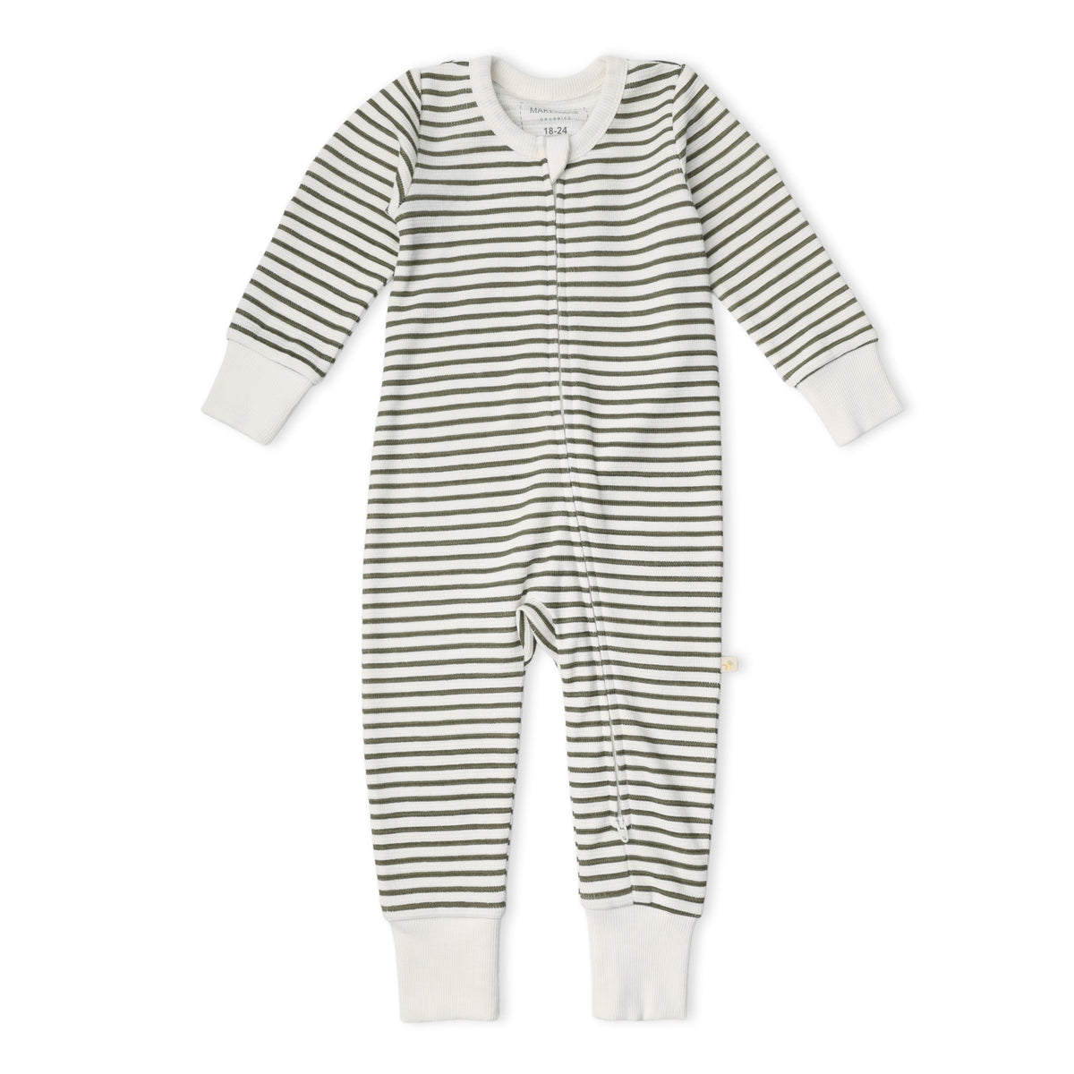 Organic 2-way Zip Romper - Olive Stripes