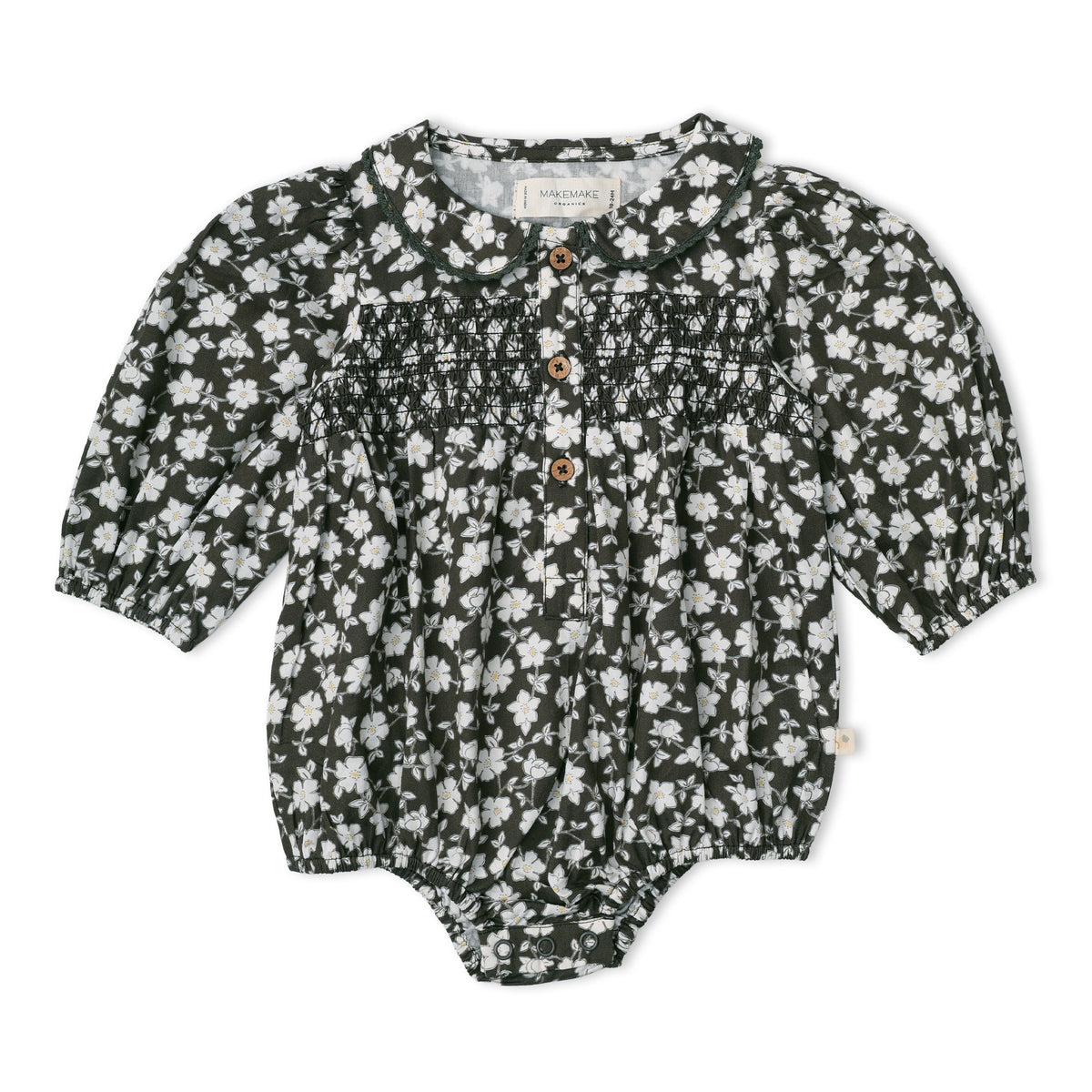 Organic Smocked Long Sleeve Bubble Romper - Twilight Meadow