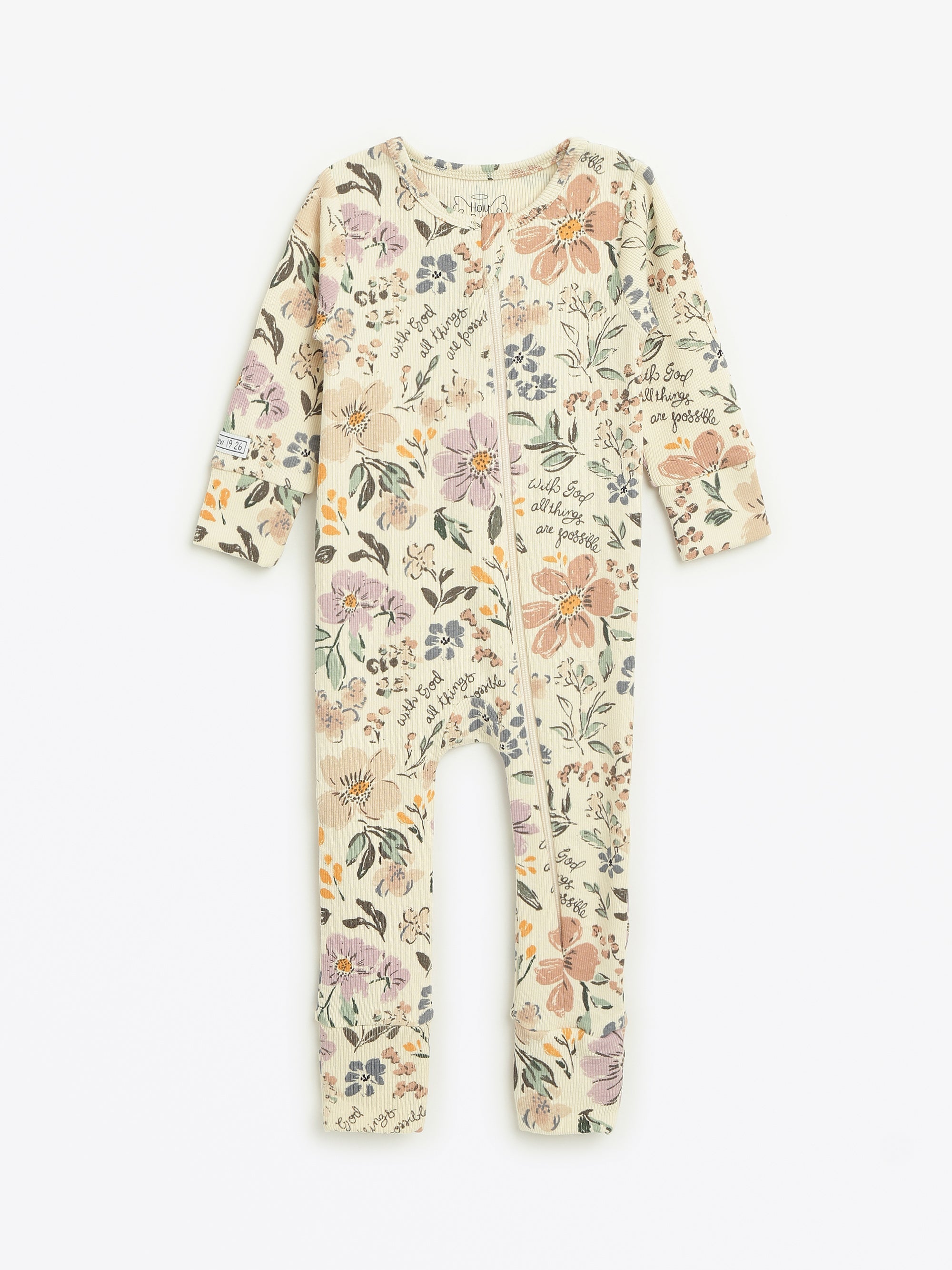 All Things Are Possible Footless Onesie Pj Ribbed Cotton-bamboo Blend