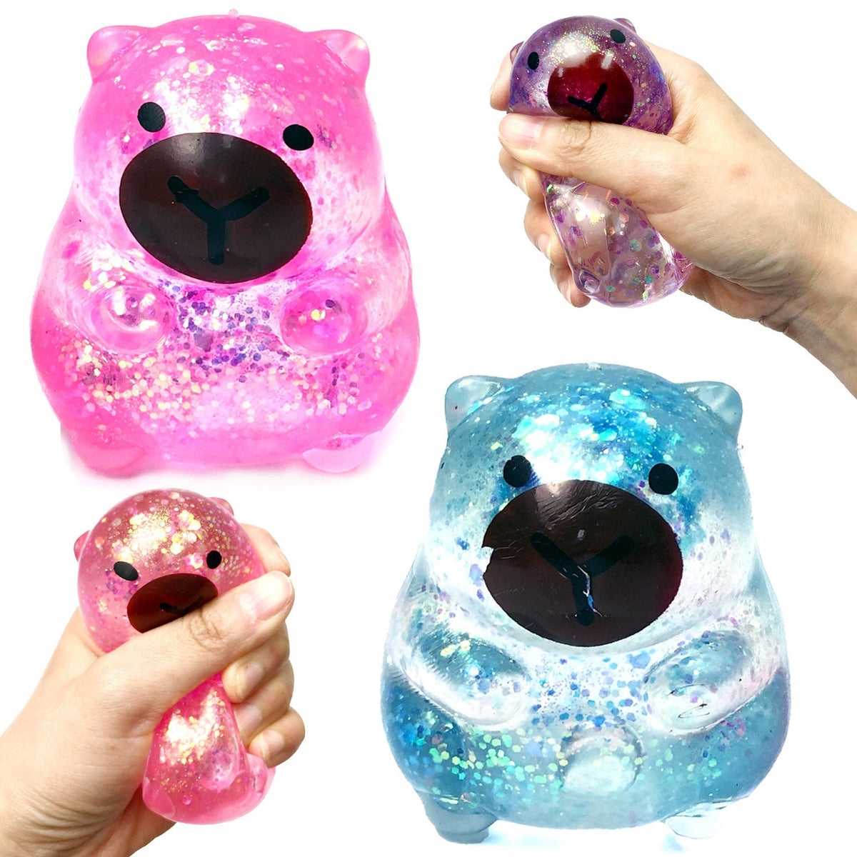 12 Pc Glitter Capybara Squishy Toys Display – Kids Party Favors & Prizes