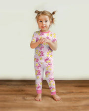 Softball Cherry Mom And Girl Matching Bamboo Two Piece Short Sleeve Pajama Set