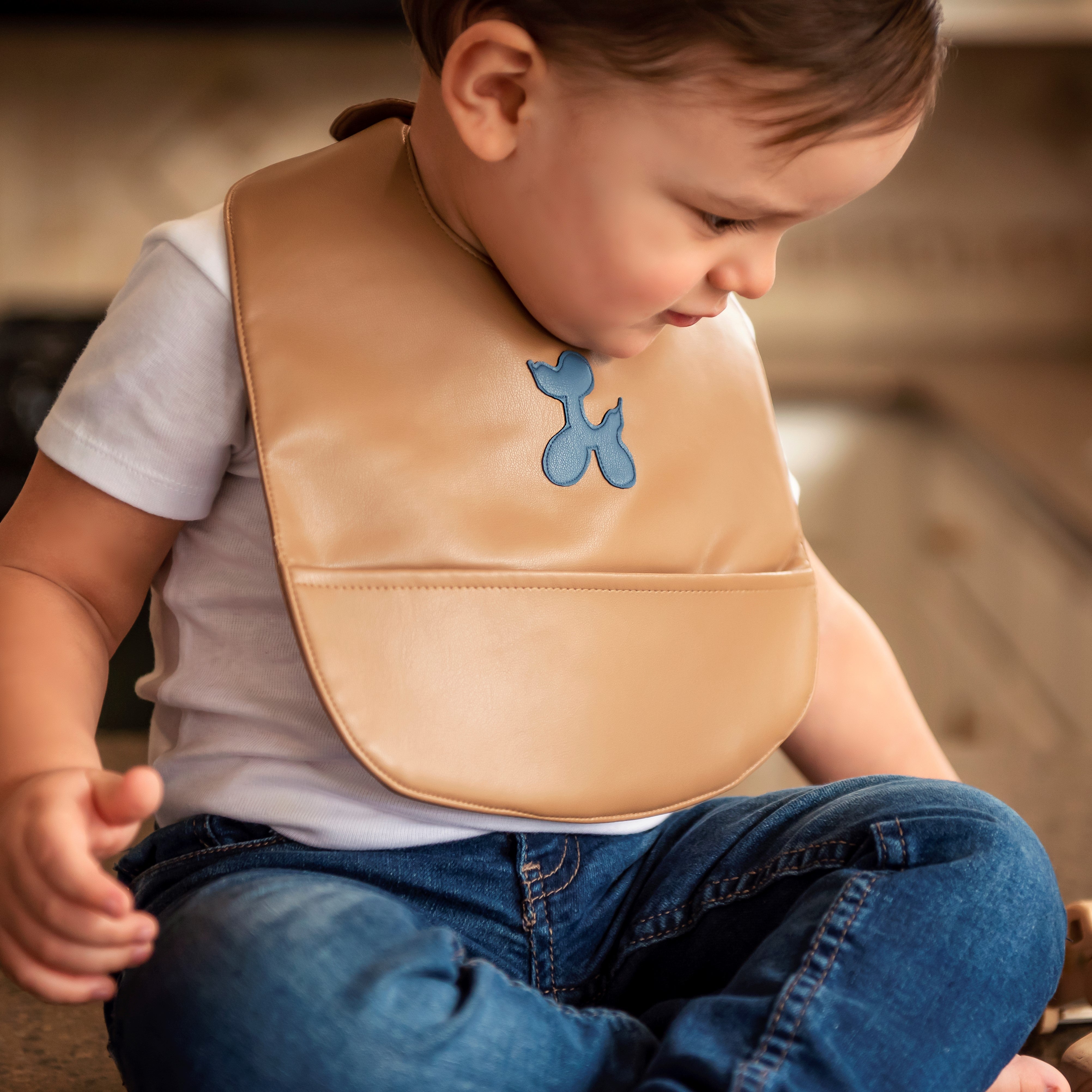 Iconic - Set Of Premium Fabric Vegan Leather Easy Clean Bibs 12-24 Months By Bleu La La