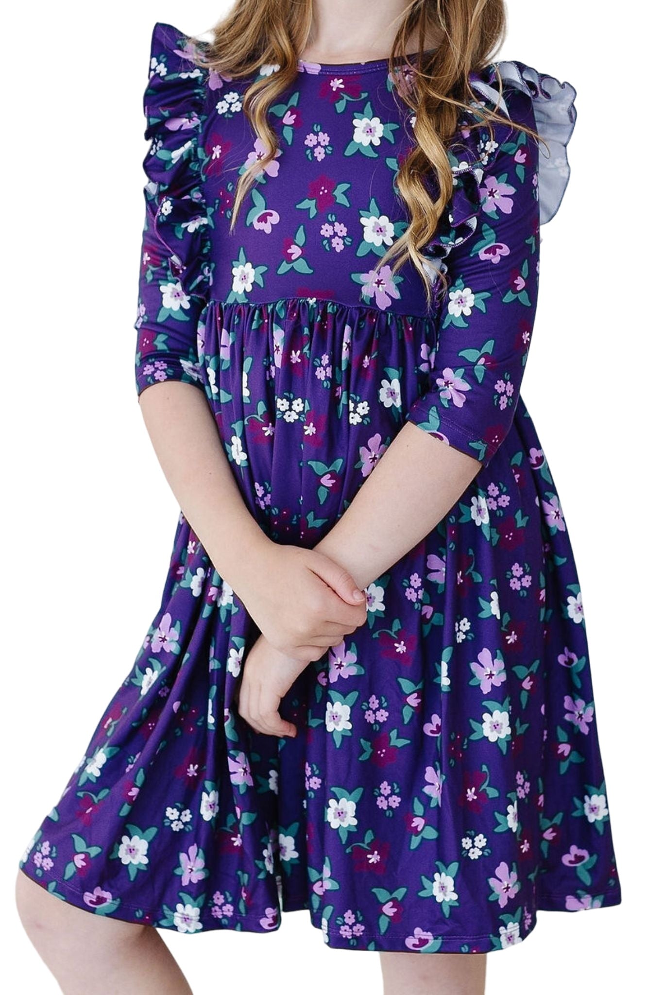 Violets In Bloom Ruffle Twirl Dress