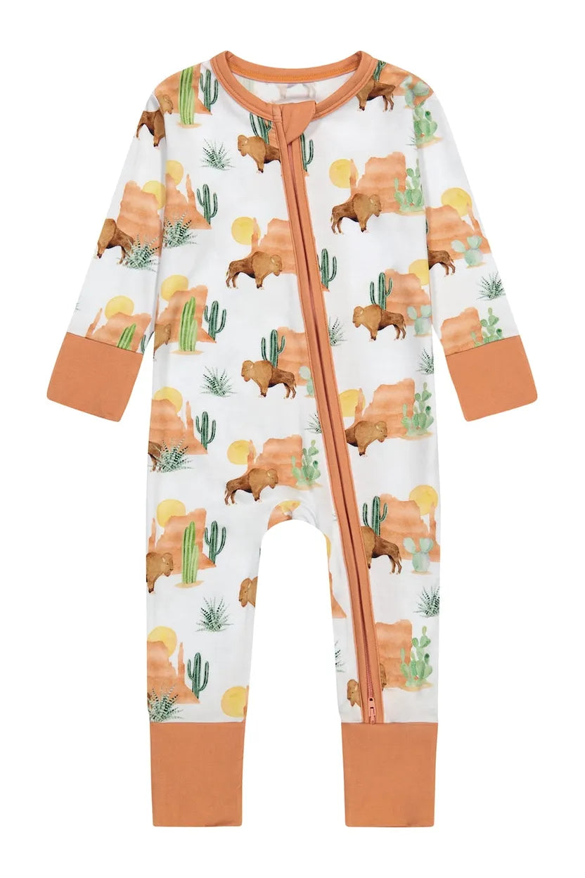 Bamboo One Piece Zip Pajama - Bison