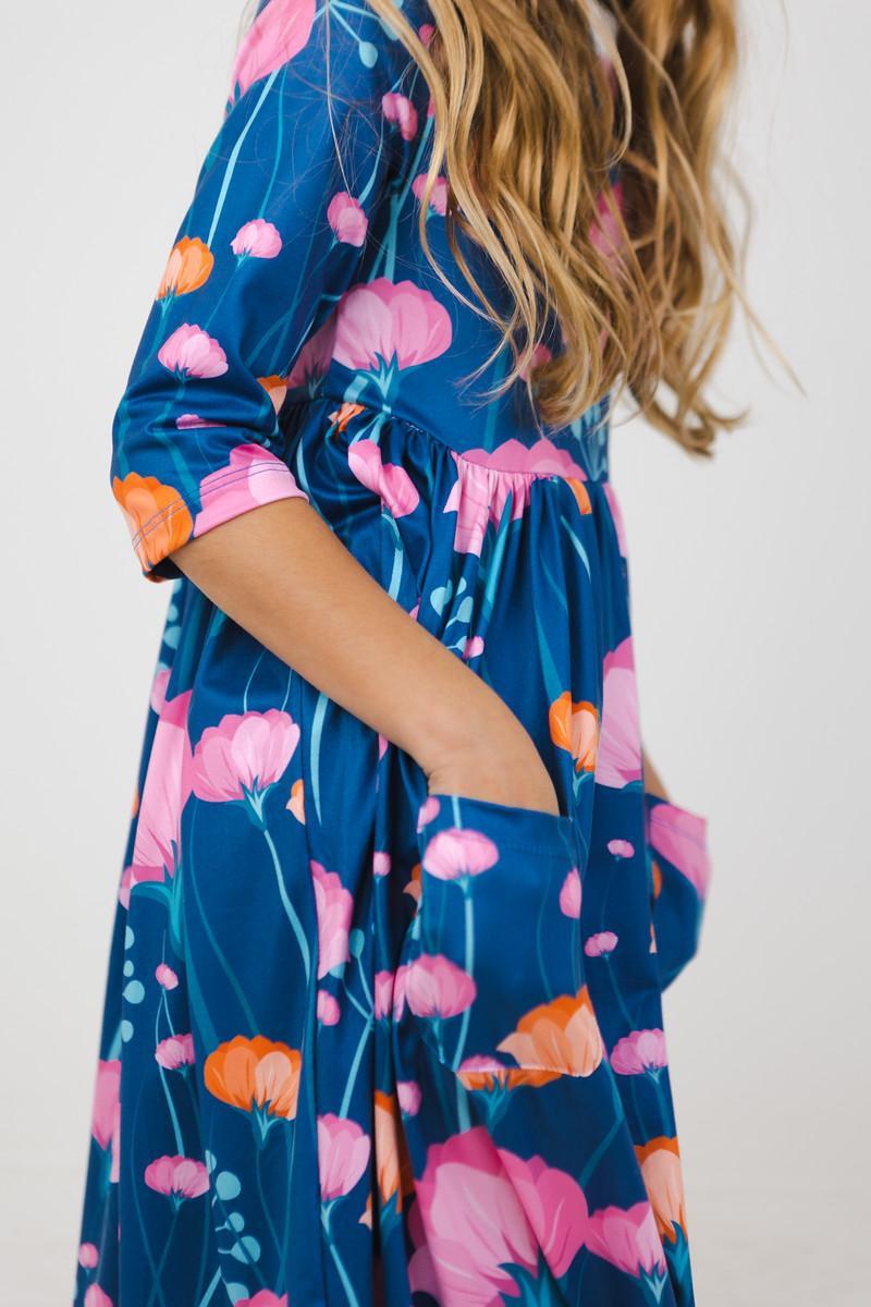 Poppies 3/4 Sleeve Pocket Twirl Dress