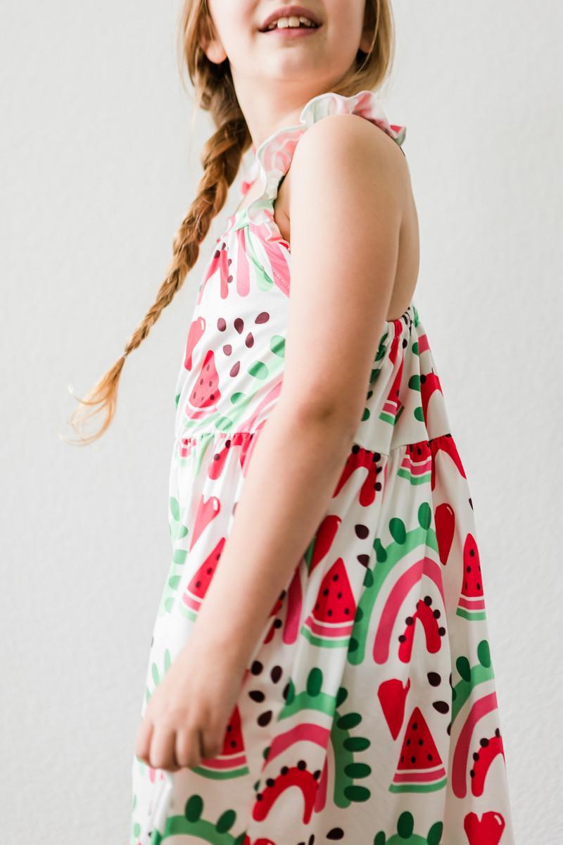 One In A Melon Ruffle Cross Back Dress