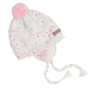 White Speckled Knit Girls Pompom Beanie Hat For Babies, Toddlers And Little Children