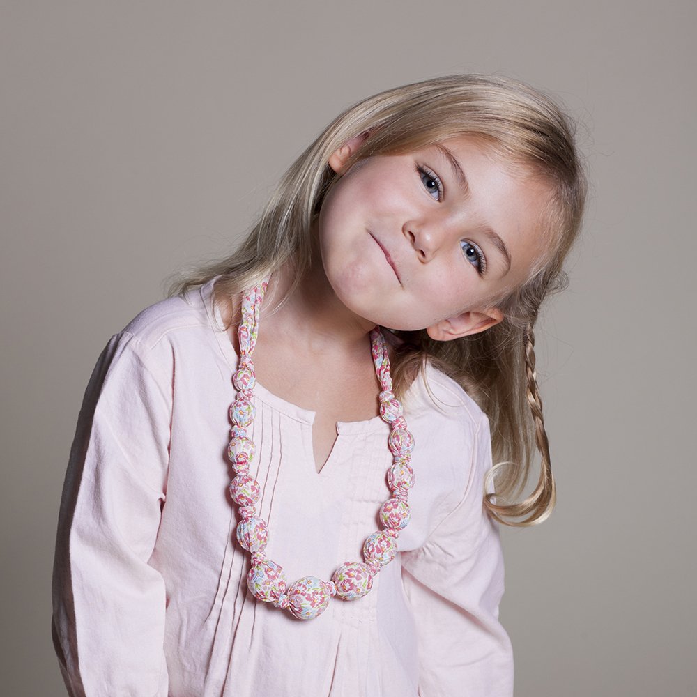 Girls Fabric Necklace- Vintage Floral Pastel (childs Age 3-8y)