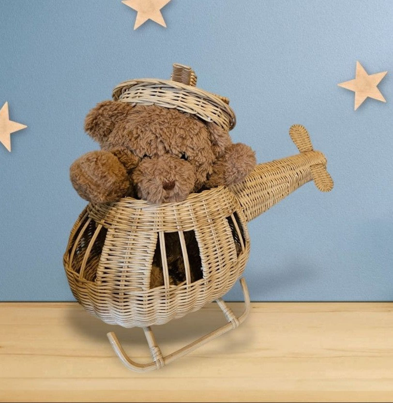 Rattan Toy Helicopter – Handcrafted Boho Pretend Play Toy For Kids | Montessori Airplane Nursery Decor