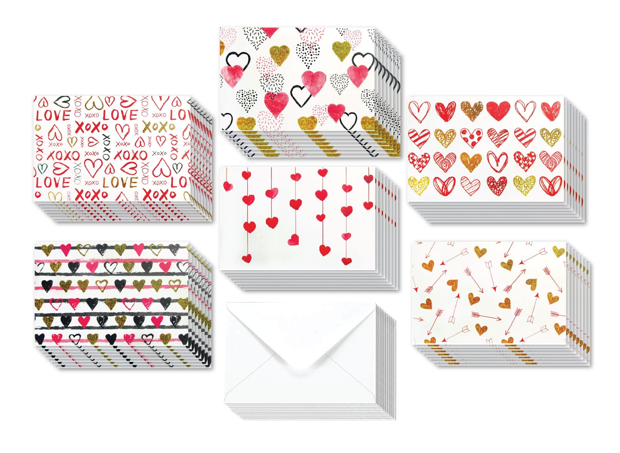 Hearts Assorted Greeting Cards For All Occasions And Valentine's Day - 6 Design