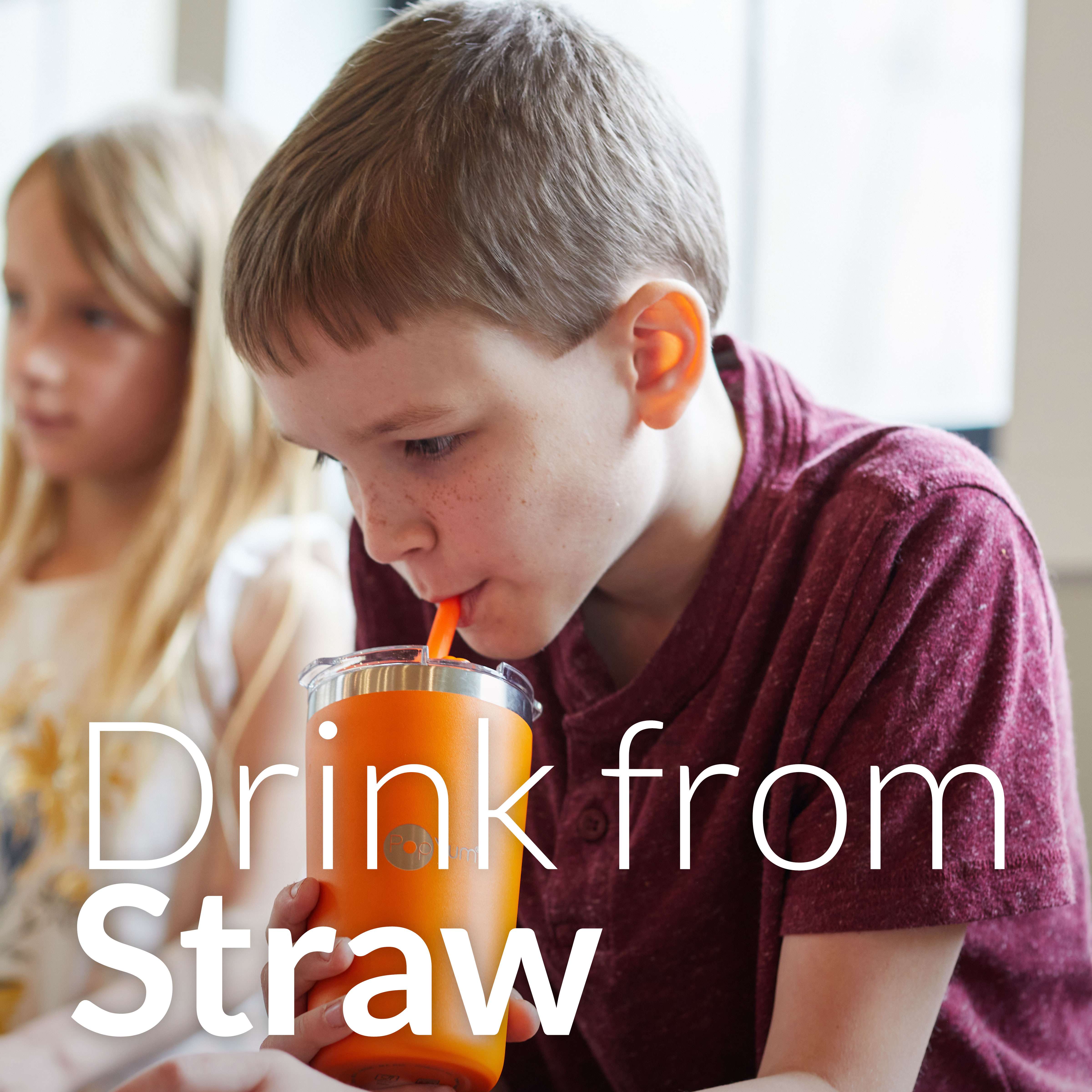 Popyum 13oz Insulated Stainless Steel Kids’ Cups With Lid And Straw, 2-pack, Orange & Blue, Stackable, Sippy, Baby, Child, Toddler, Tumbler