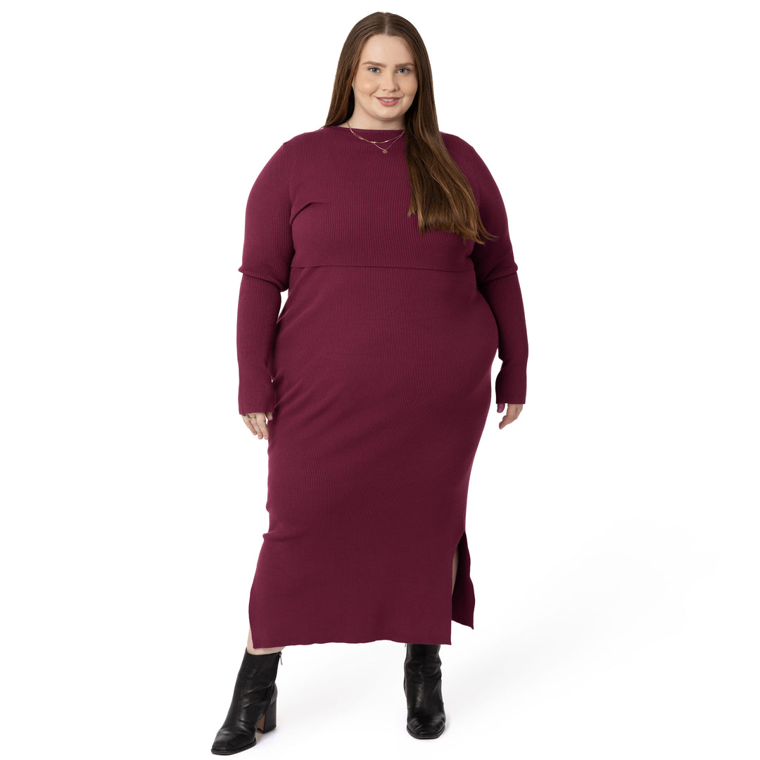 2-in-1 Maternity & Nursing Midi Dress | Maroon