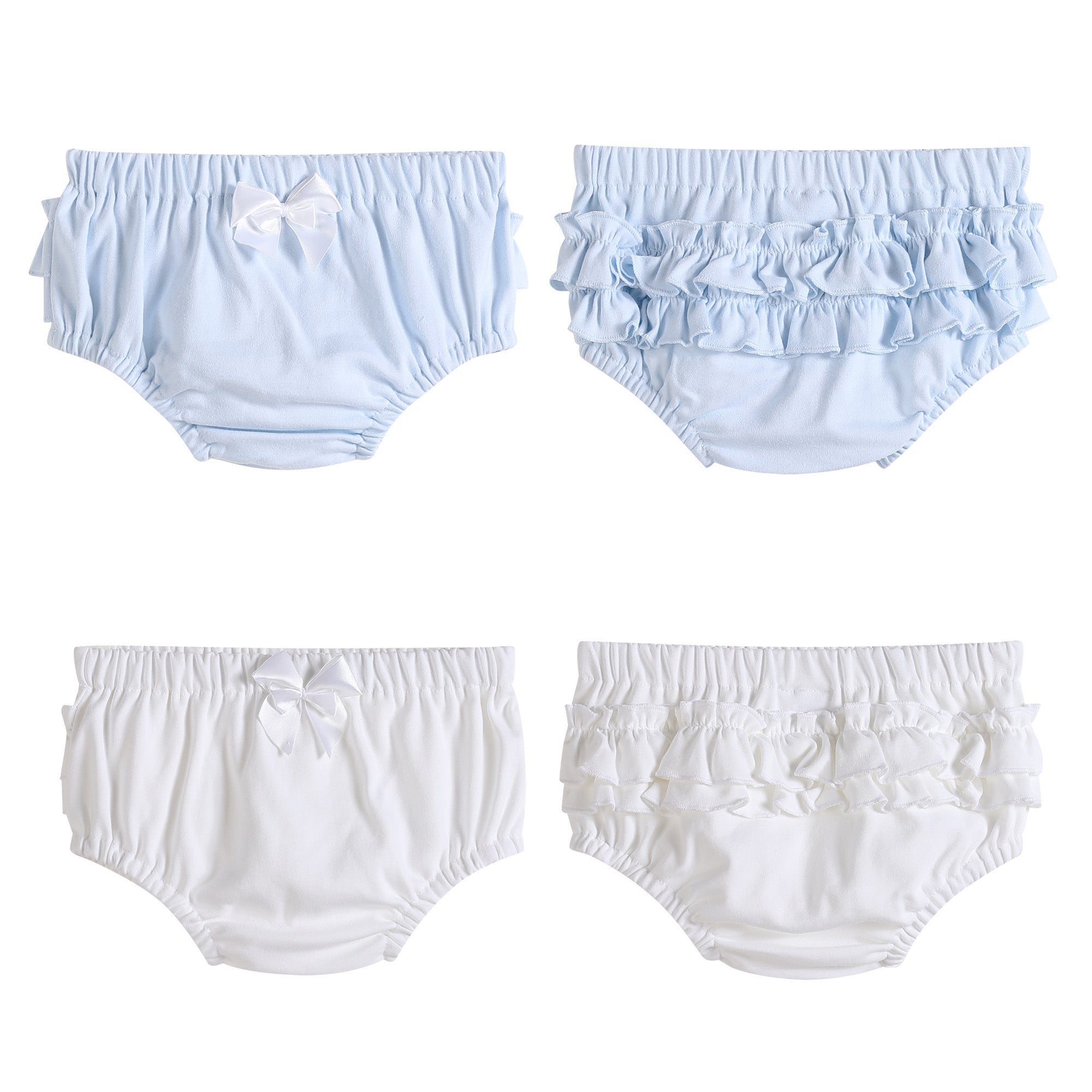 2 Pc Set Light Blue And White Ruffle Knit Cotton Bloomers
