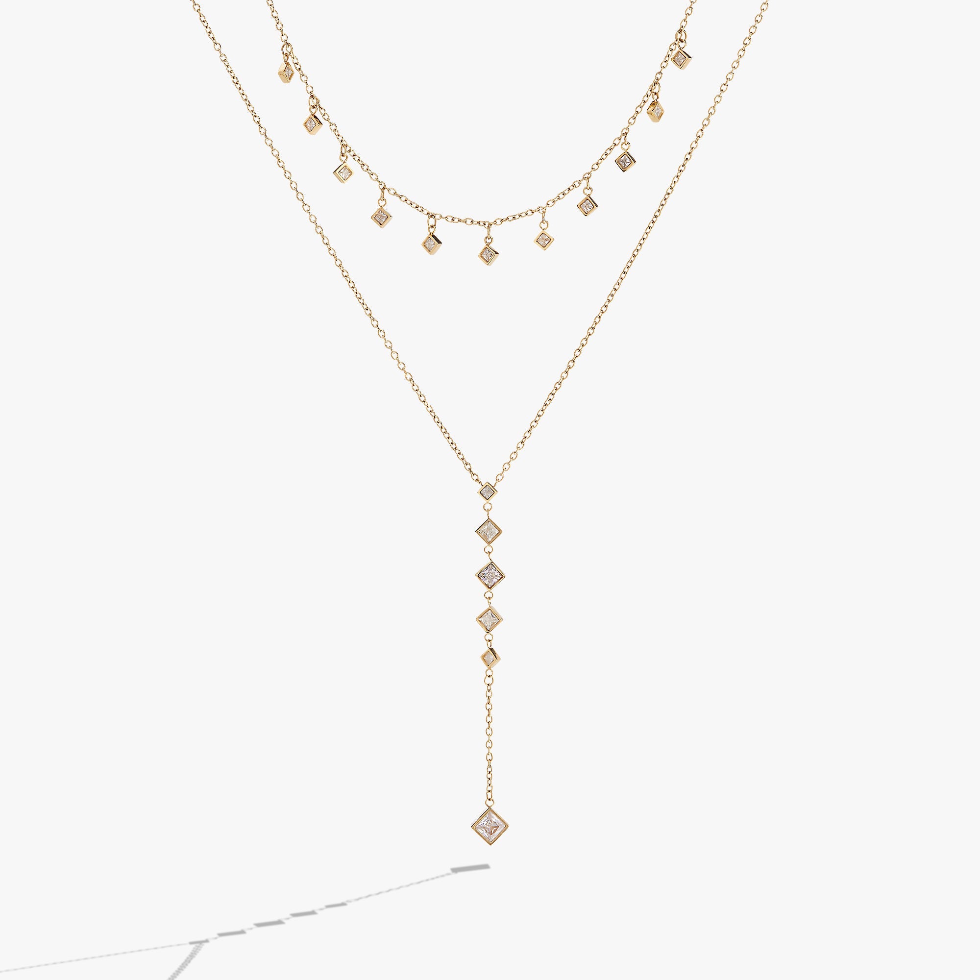 Two-layered Princess Cut Crystal Necklace