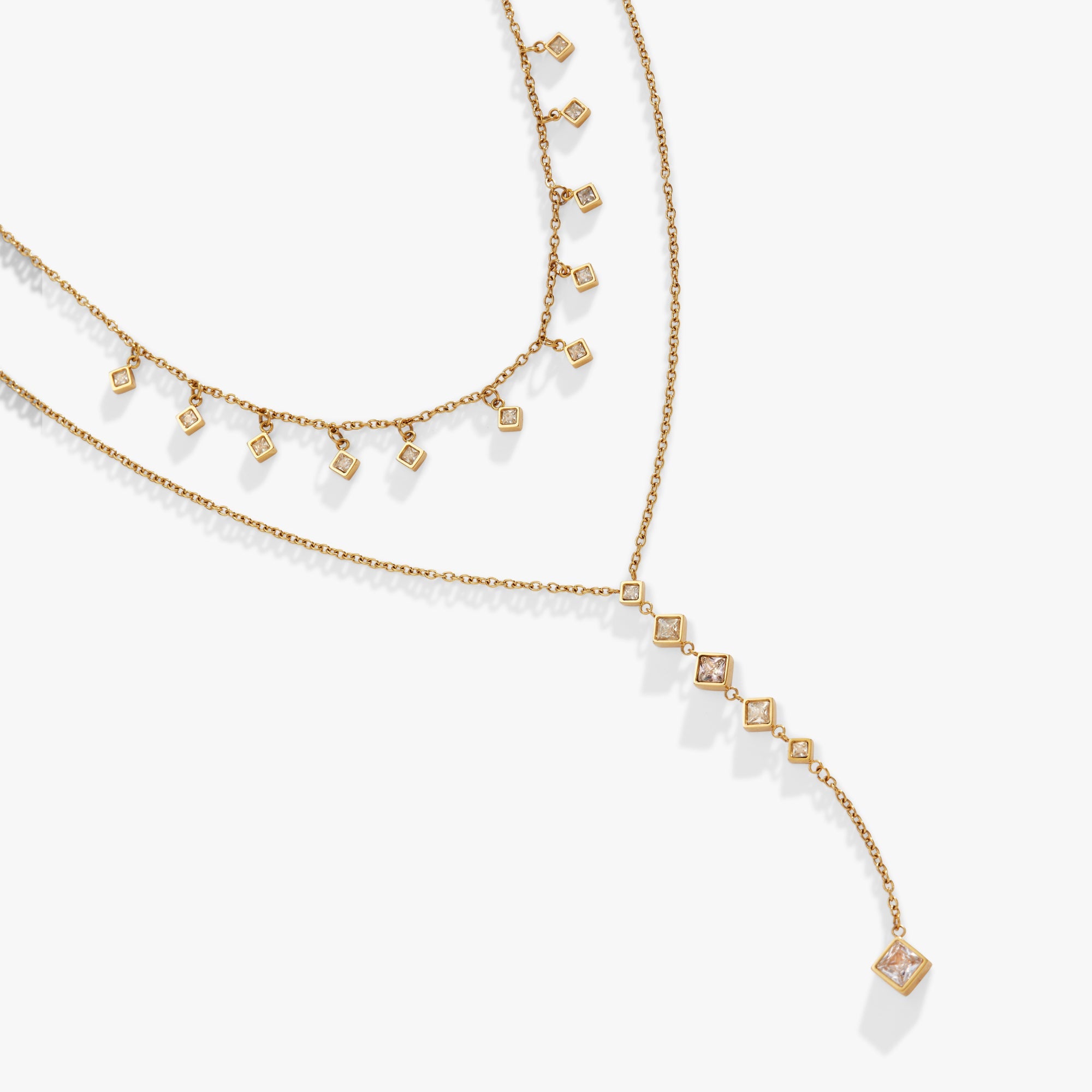 Two-layered Princess Cut Crystal Necklace