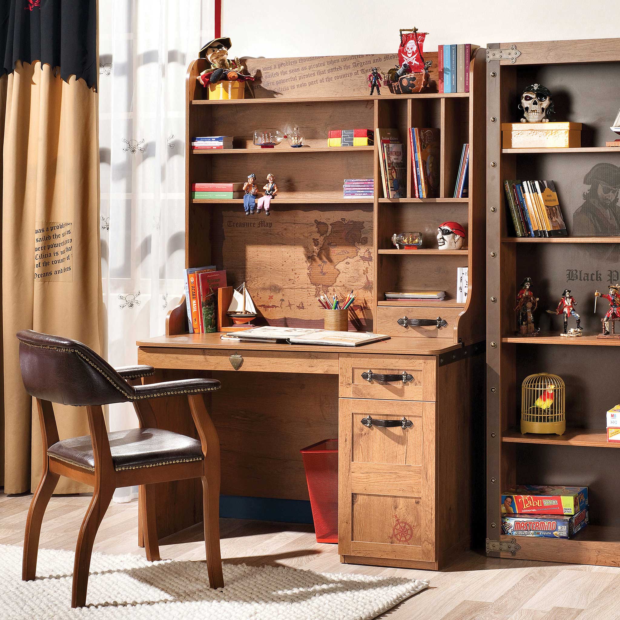 Pirate Study Desk & Hutch With Shelves And Cabinets