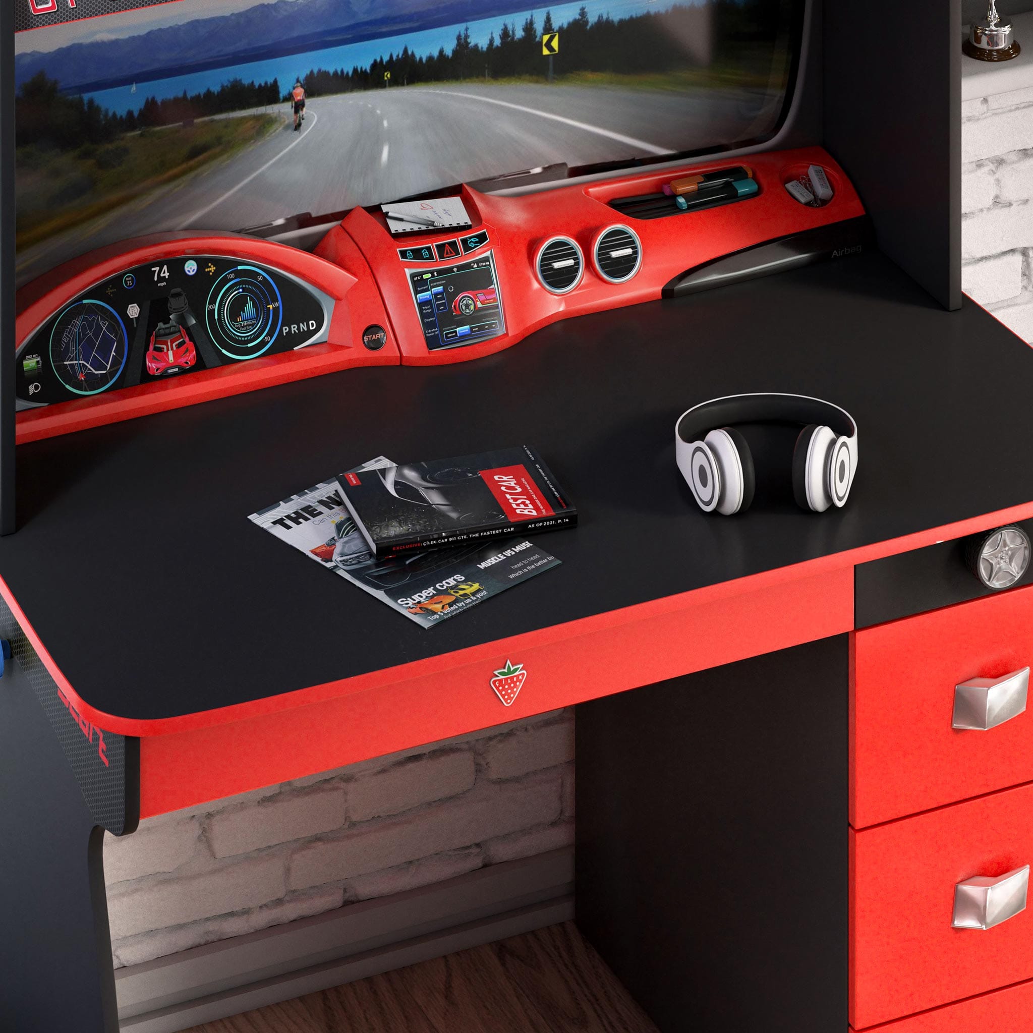 Gts Ev Study Desk & Hutch With Cabinet, Car Dashboard Design