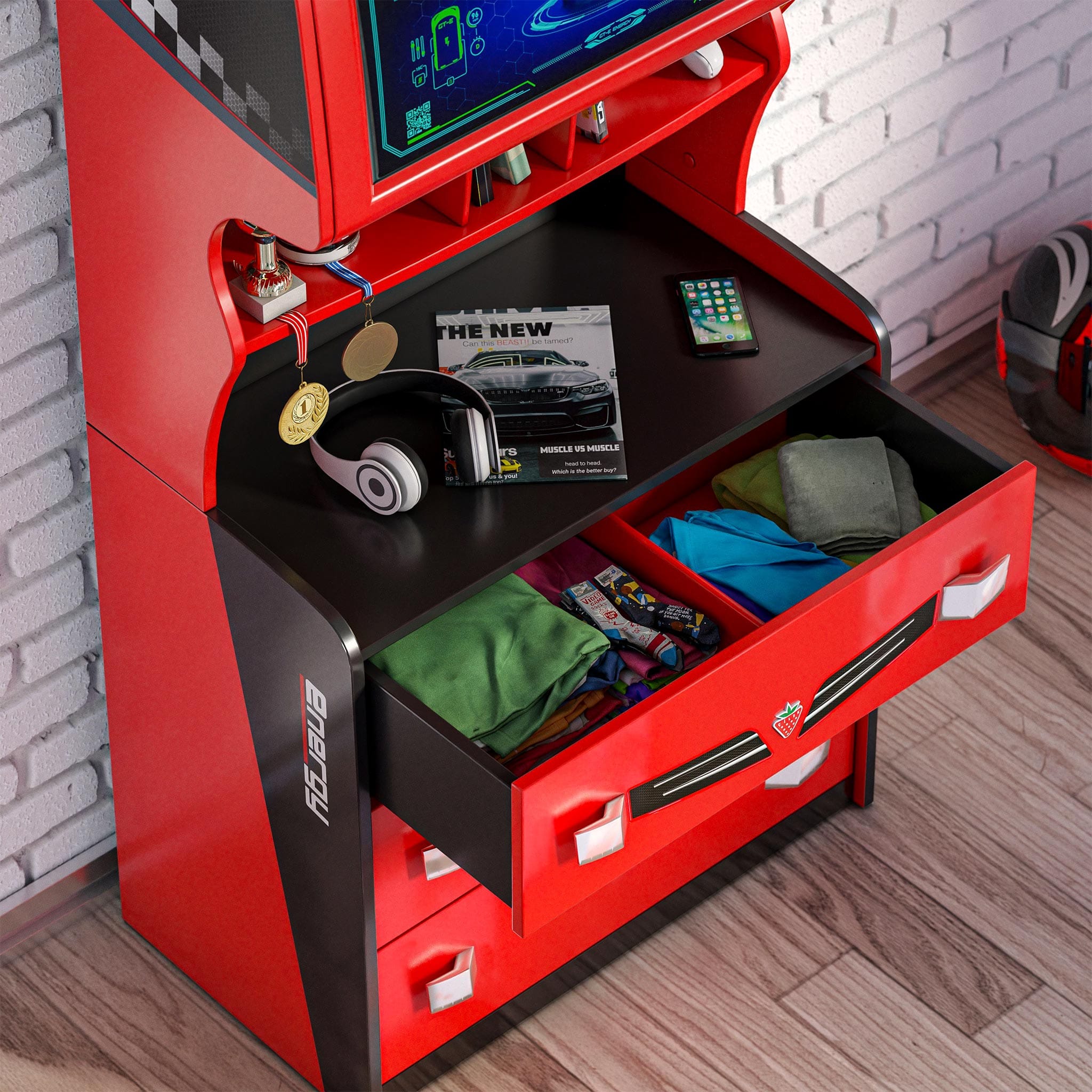 Gts Ev 3 Drawer Chest With Cabinet, Charging Station Theme