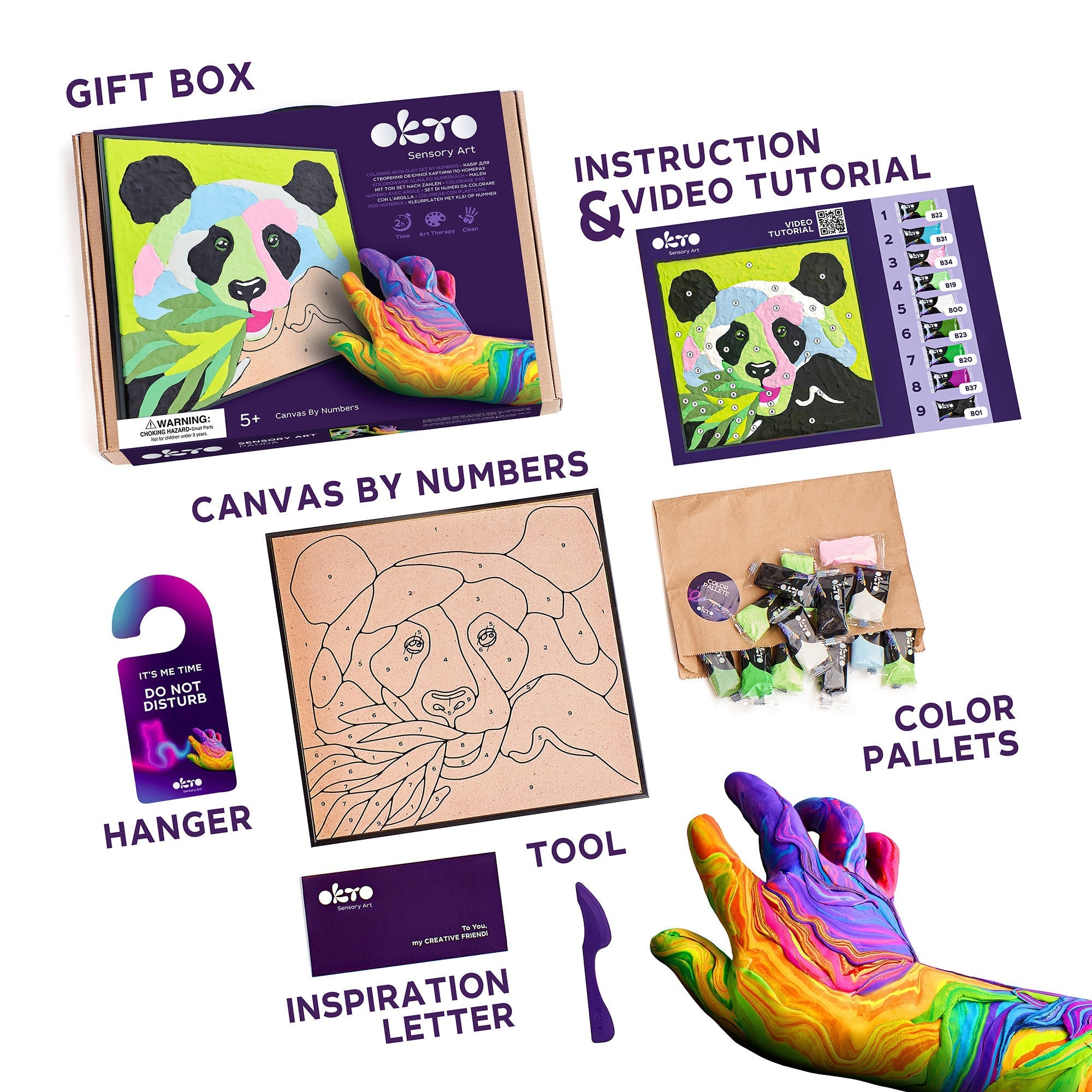 Okto Clay-by-numbers Kit – “panda” (11.4” X 11.4”)