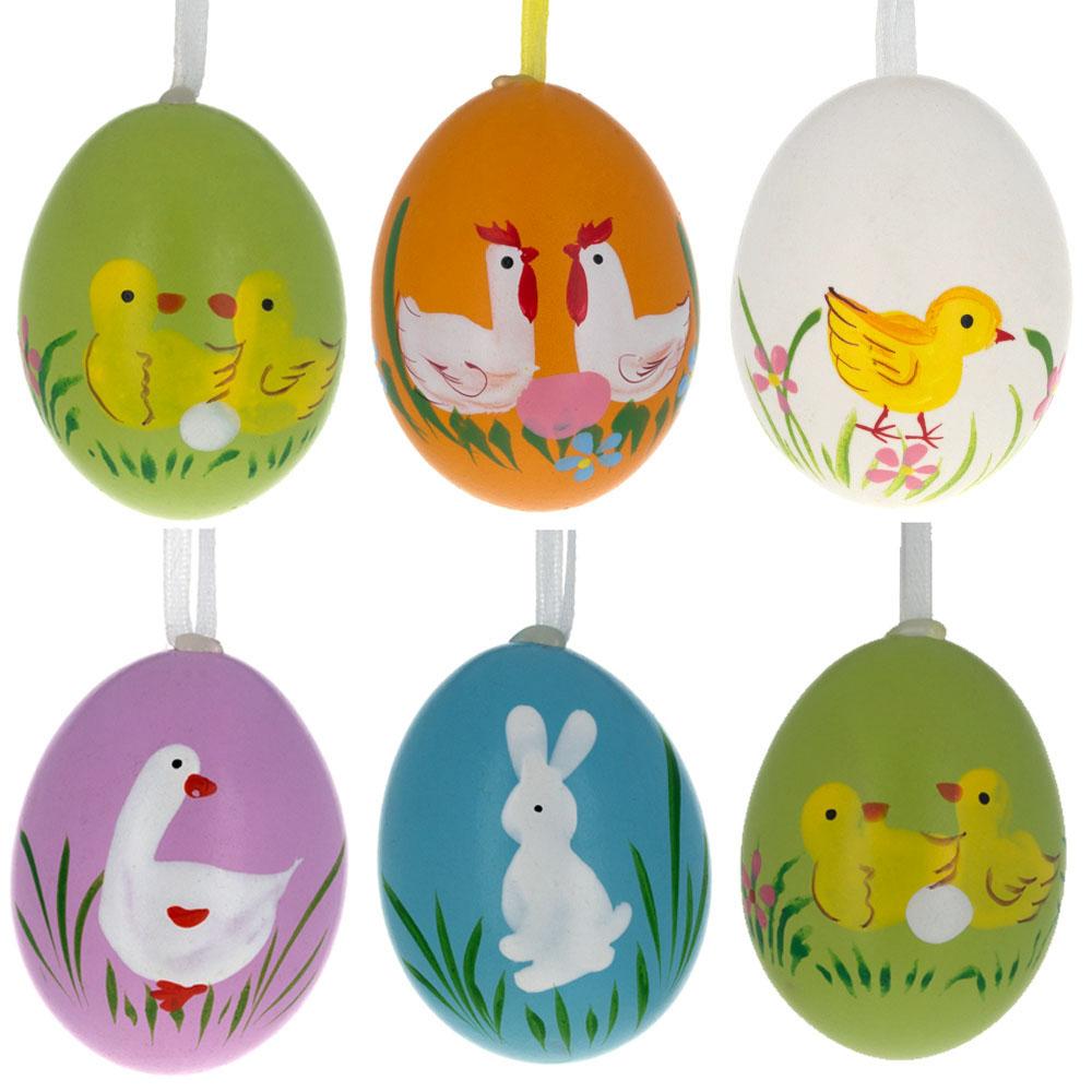 Set Of 6 Real Eggshell Bunny, Chick And Goose Easter Egg Ornaments